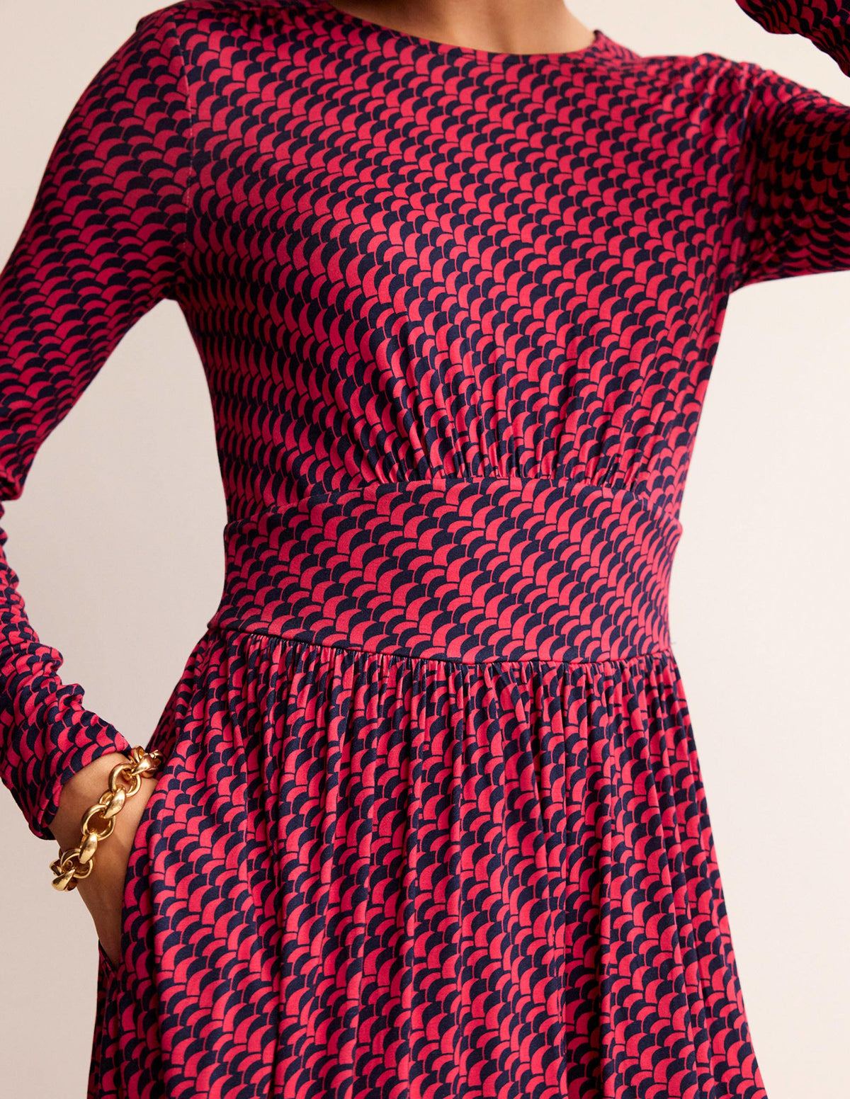Thea Kurzes Kleid aus Jersey-Pfingstrosen, Geo Fall - Image 3