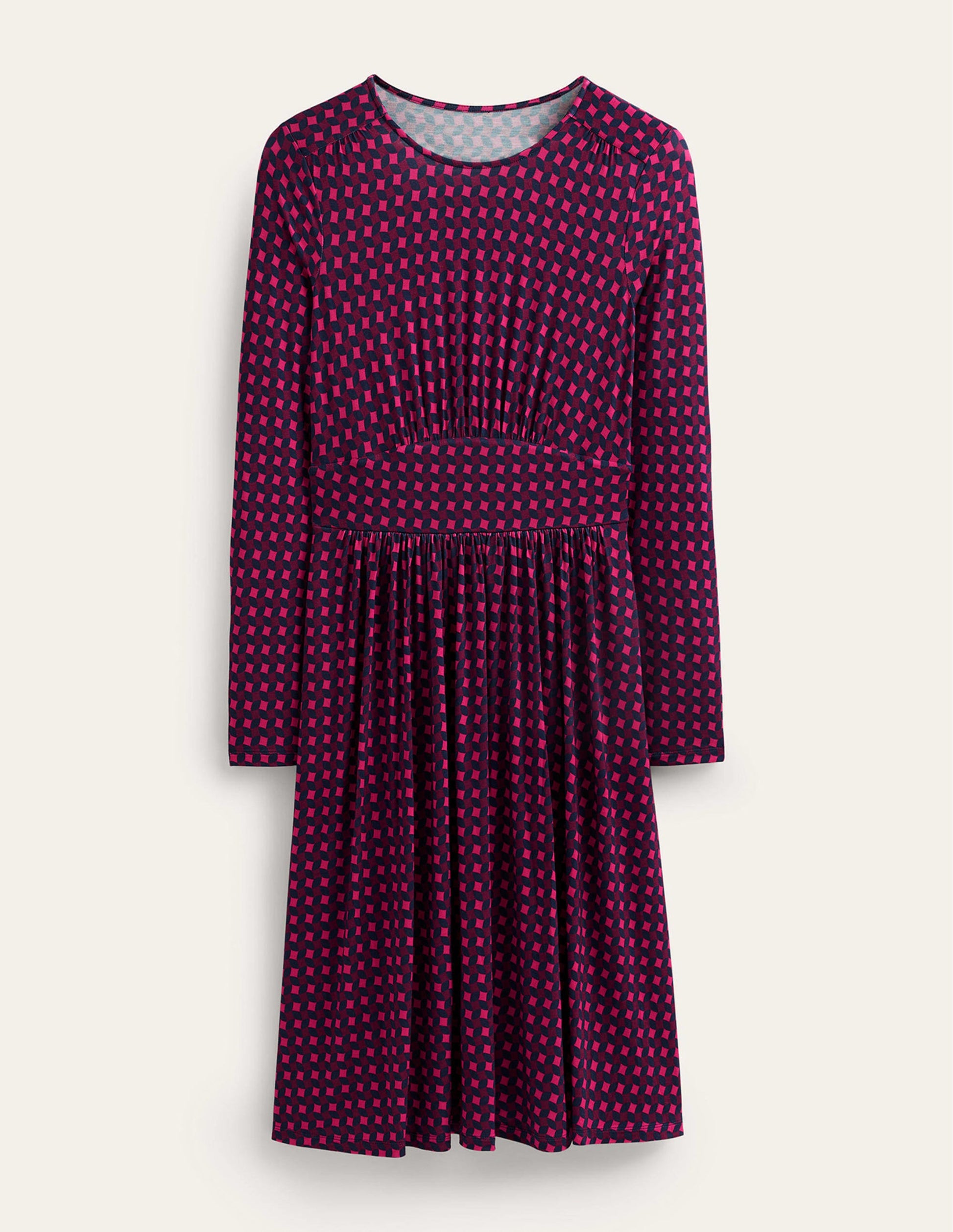 Robe courte Thea en jersey-Rose vif, motif losange abstrait-5