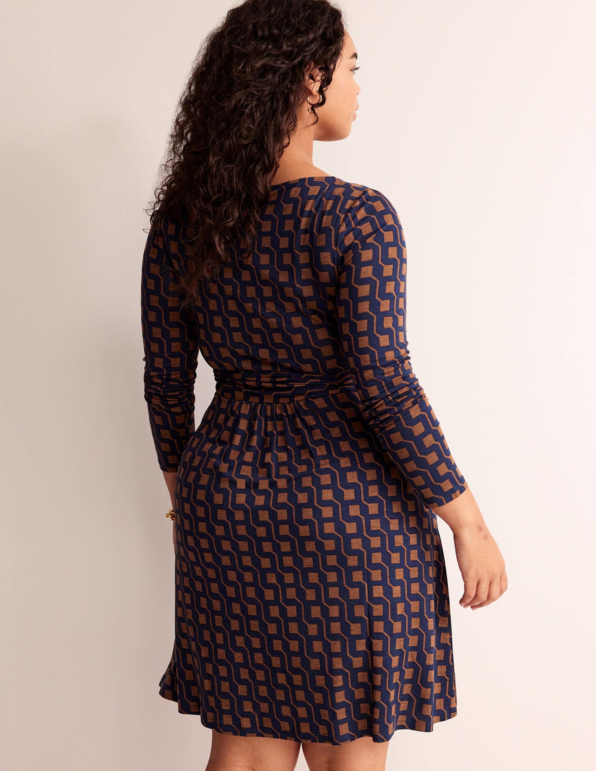 Robe Abigail en jersey-Cognac, motif Cube Geo-8