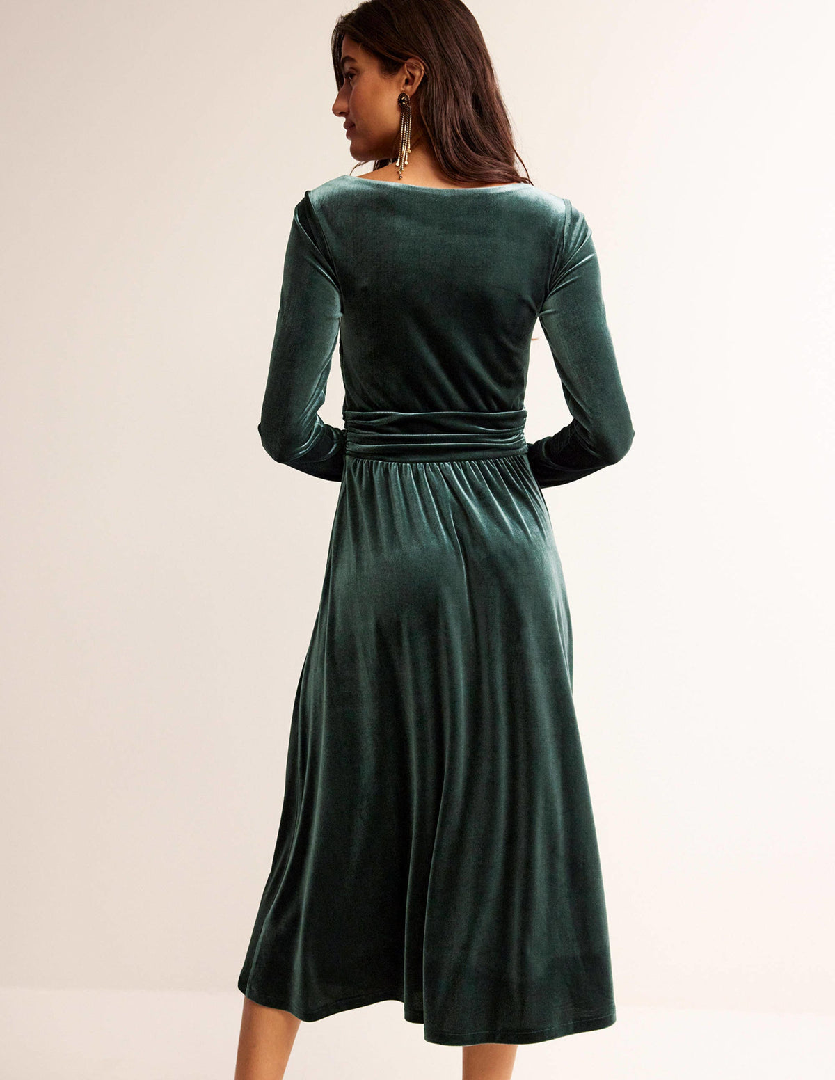 Robe midi Abigail en velours-Vert Chatsworth-3