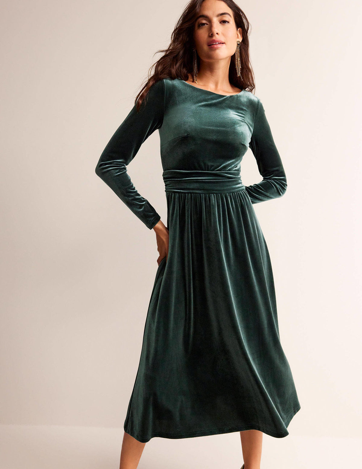 Robe midi Abigail en velours-Vert Chatsworth-4