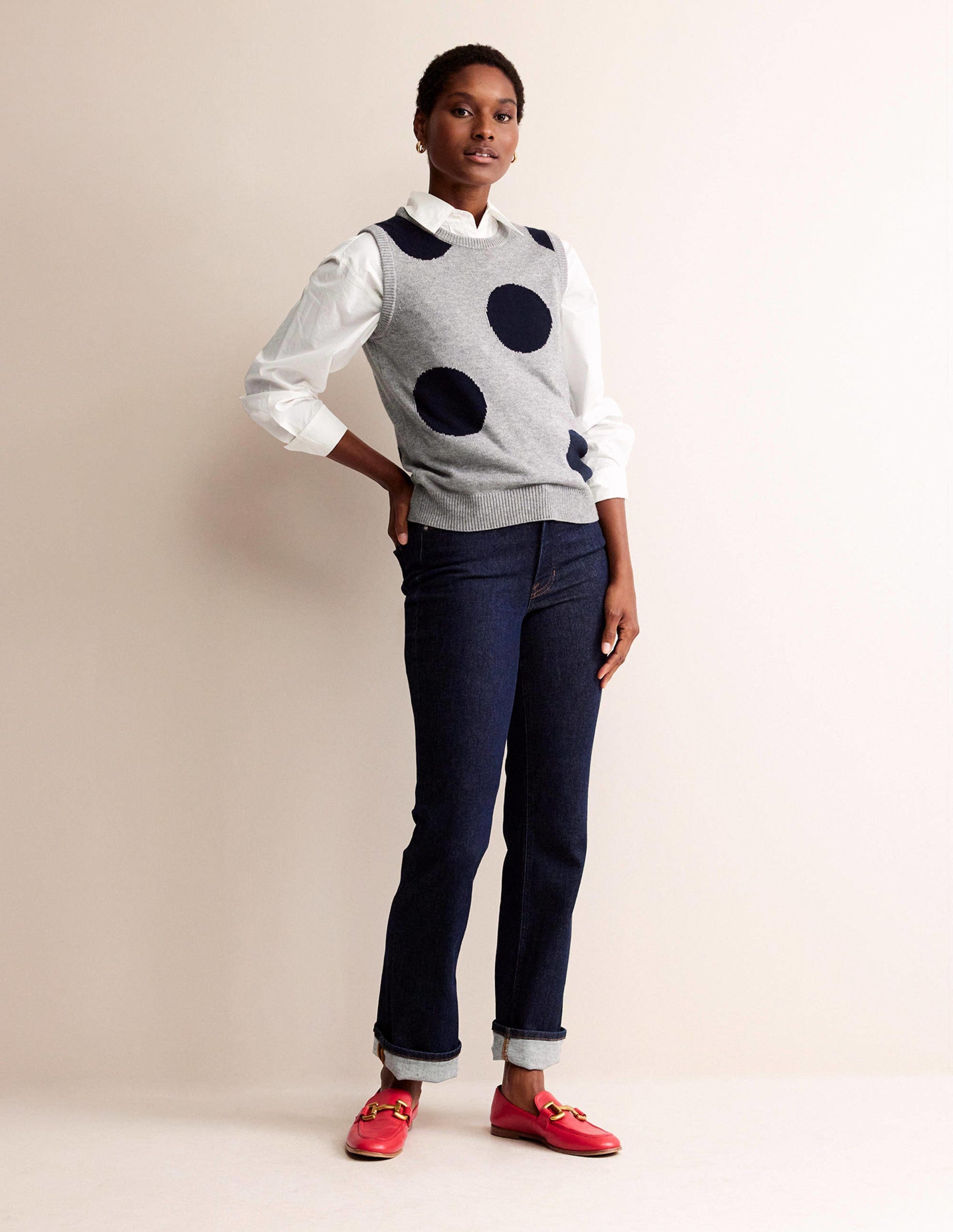 Harriet Top-Grau Meliert, Marineblau Punkte-5