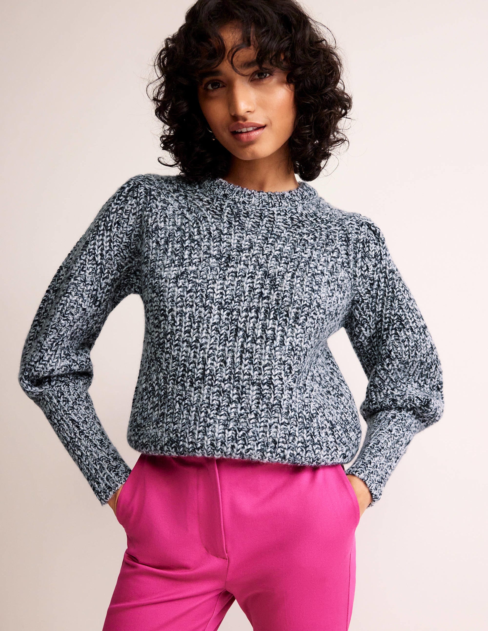 Breiter Kaschmirpullover mit Rippstruktur-Blues Melange - Image 1