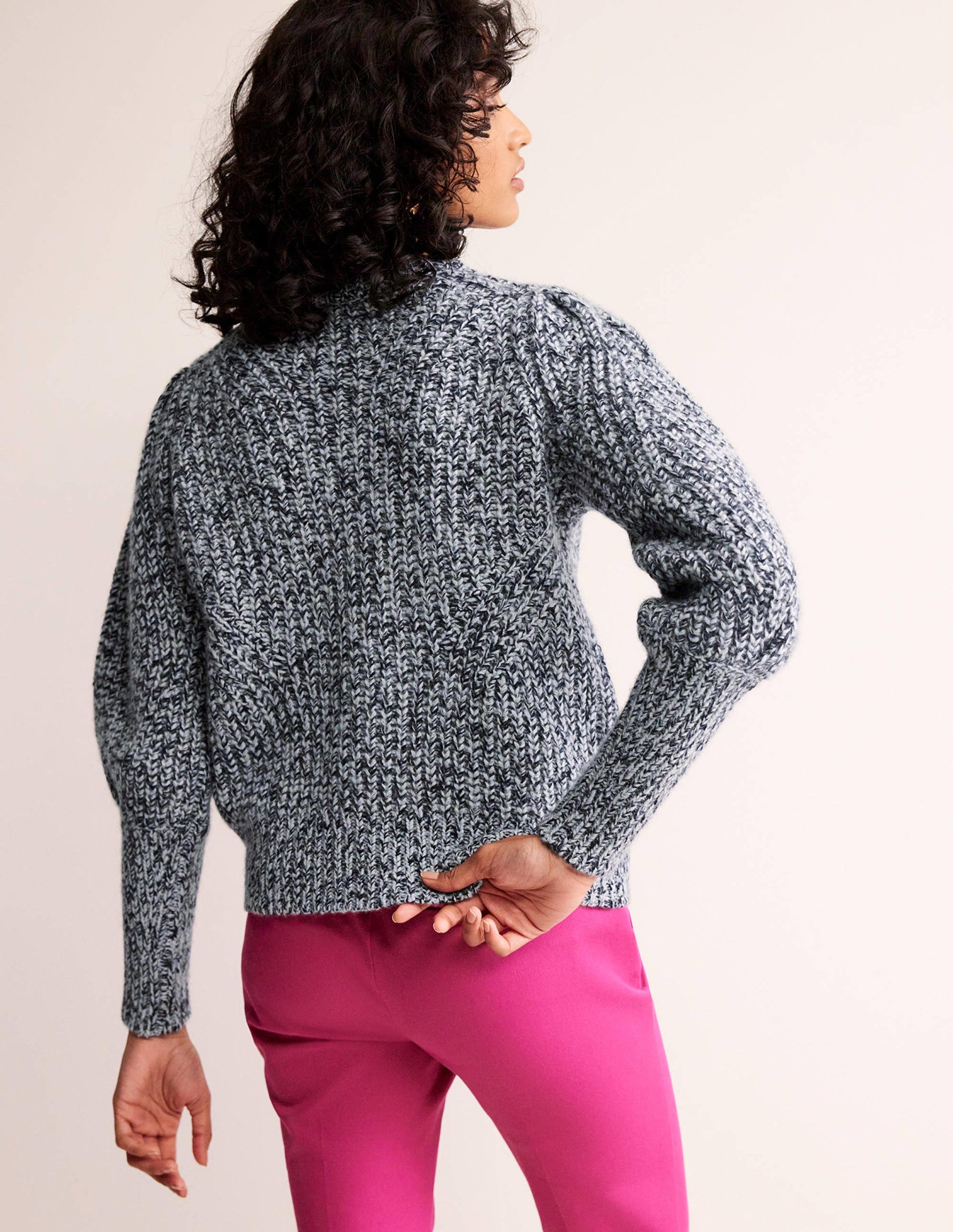 Breiter Kaschmirpullover mit Rippstruktur-Blues Melange-3
