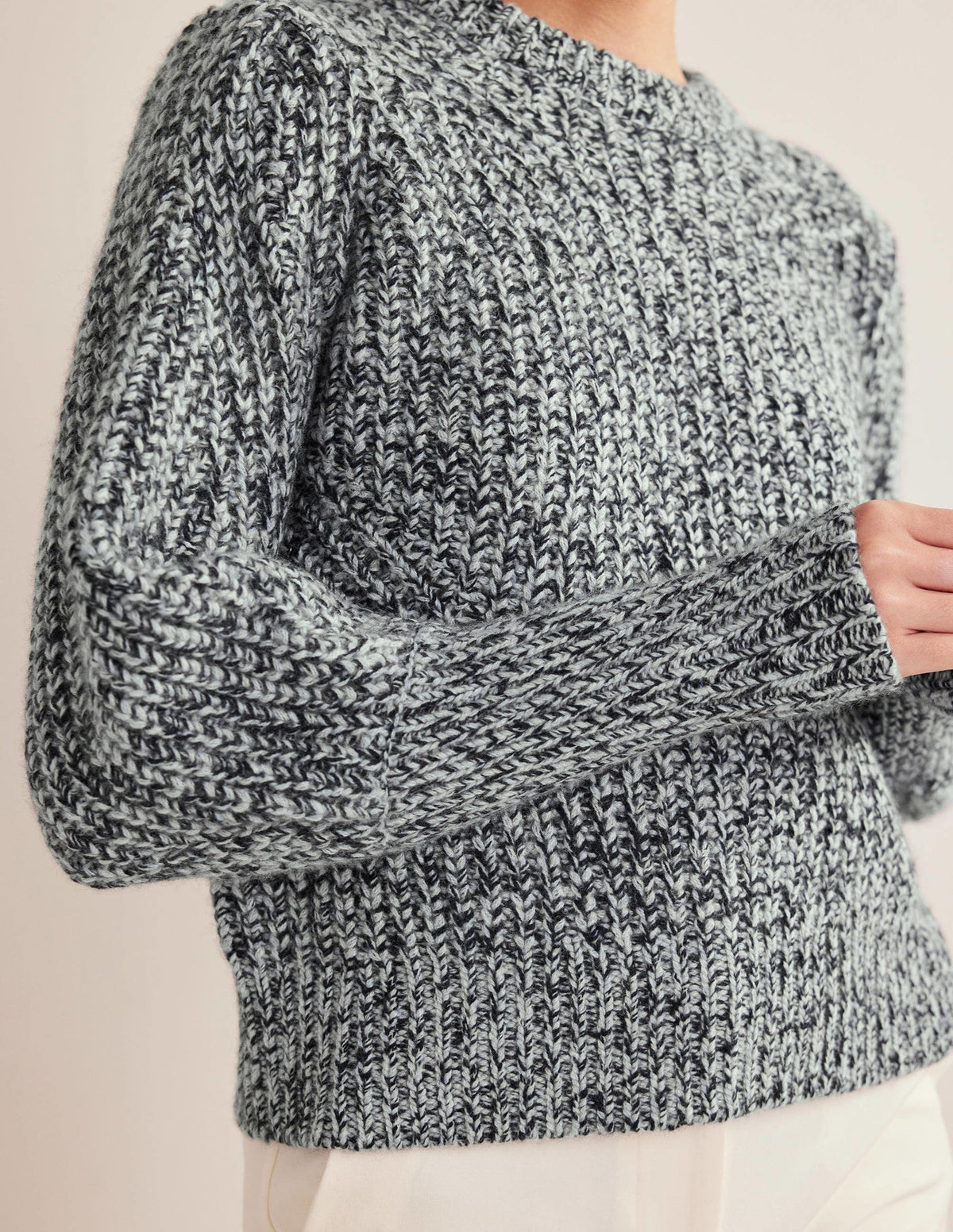 Breiter Kaschmirpullover mit Rippstruktur-Navy, Chinchilla Marl - Image 2