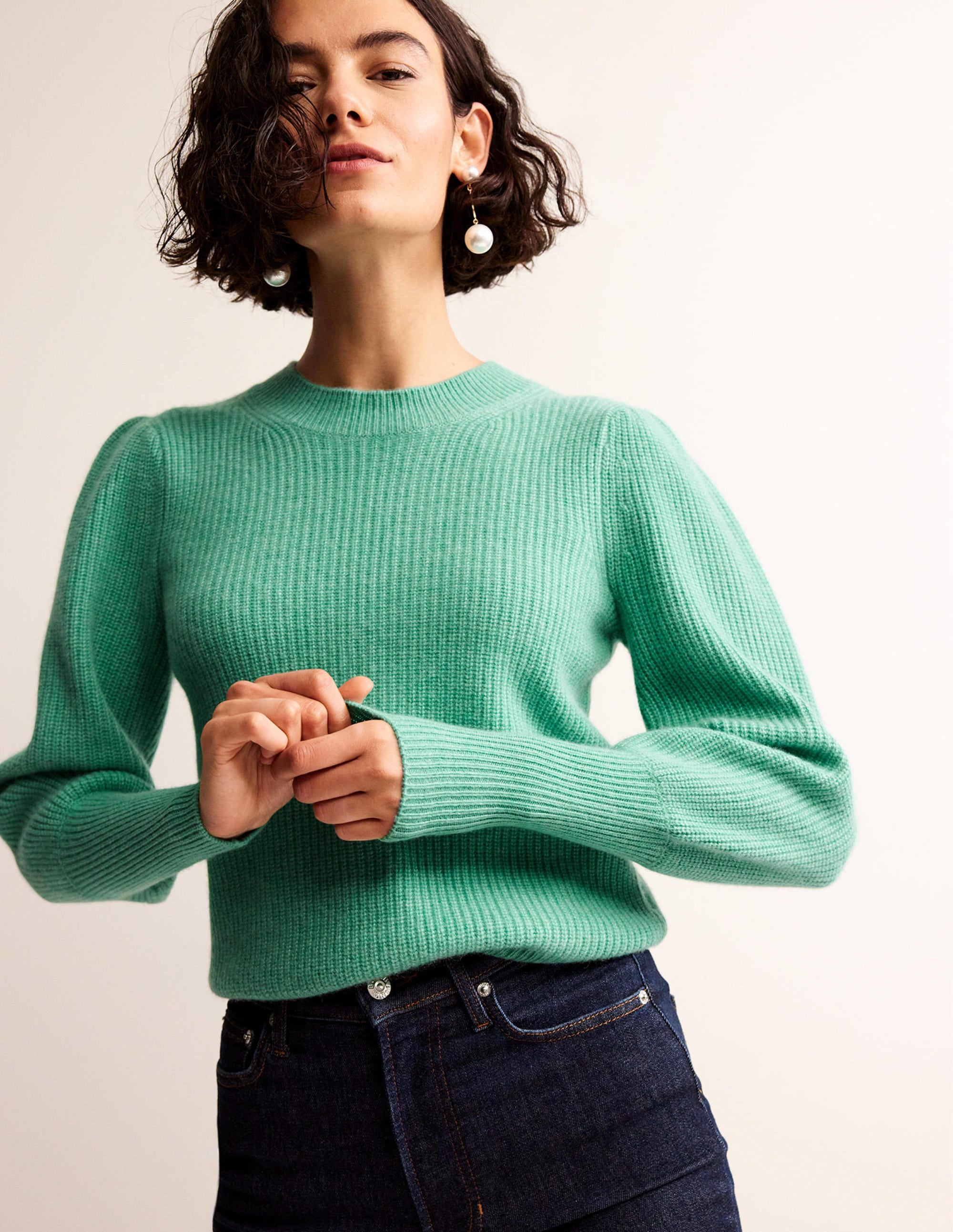 Kaschmirpullover mit Schlüssellochausschnitt-Indischer Ozean - Image 1