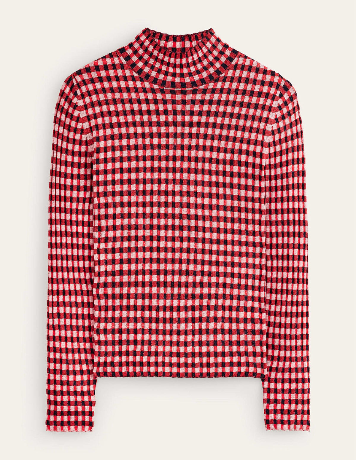 Figurbetonter Pullover mit Karos-Pepperoni, Marshmallow - Image 5