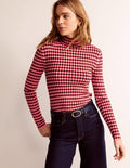 Figurbetonter Pullover mit Karos-Pepperoni, Marshmallow