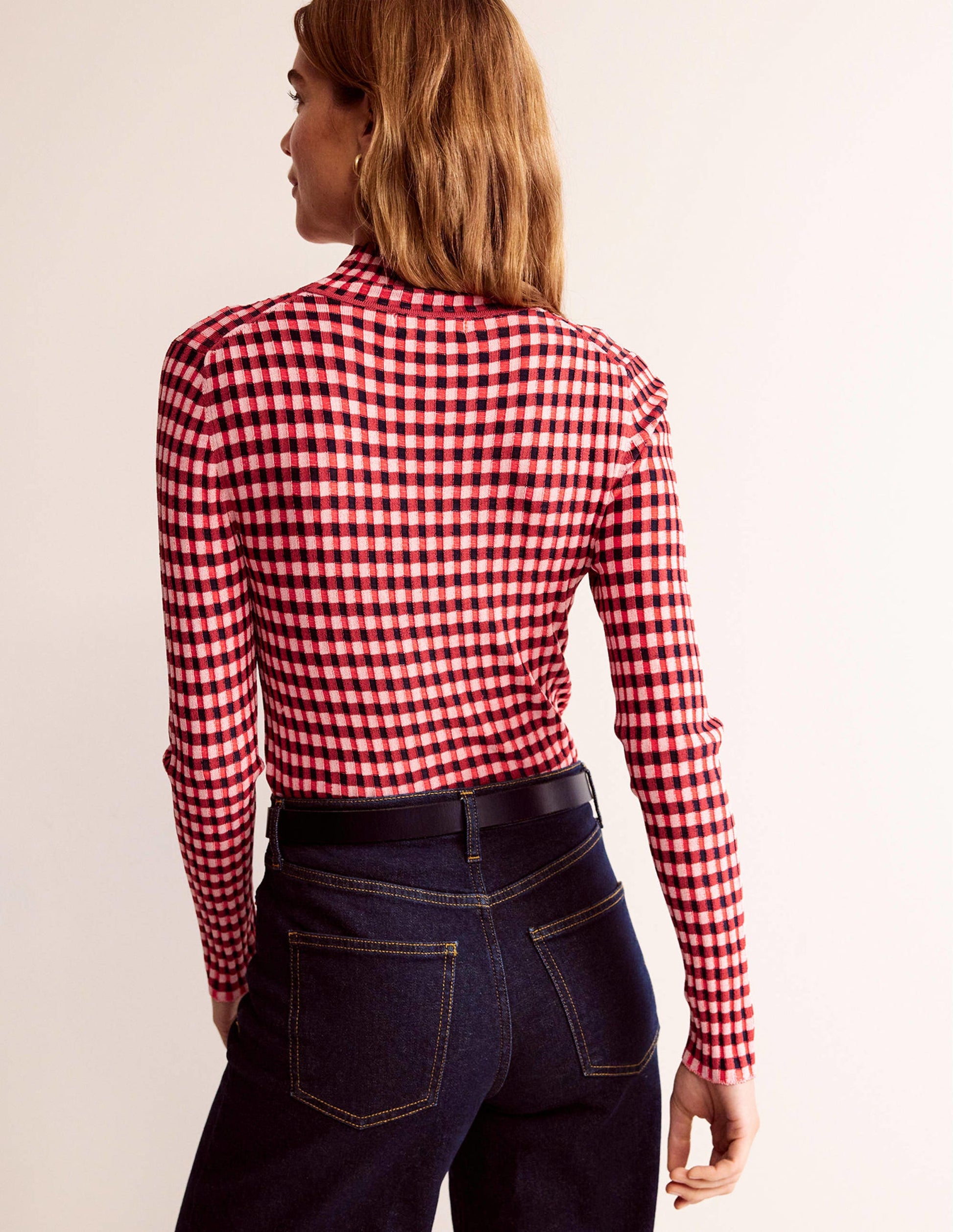 Figurbetonter Pullover mit Karos-Pepperoni, Marshmallow-3