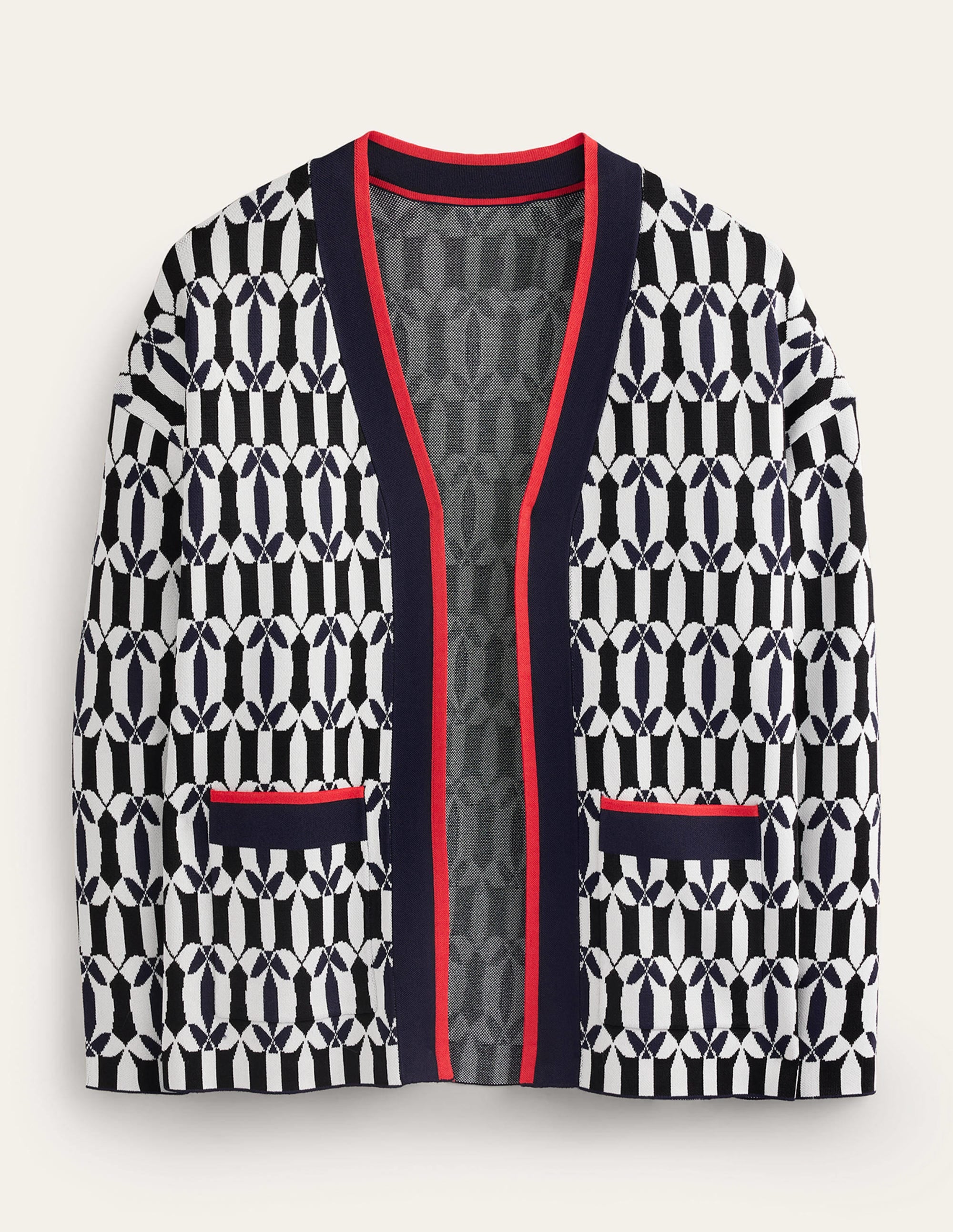 Jacquard-Strickjacke-Schwarz und Naturweiß, Geometrisch - Image 6