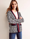 Jacquard-Strickjacke-Schwarz und Naturweiß, Geometrisch