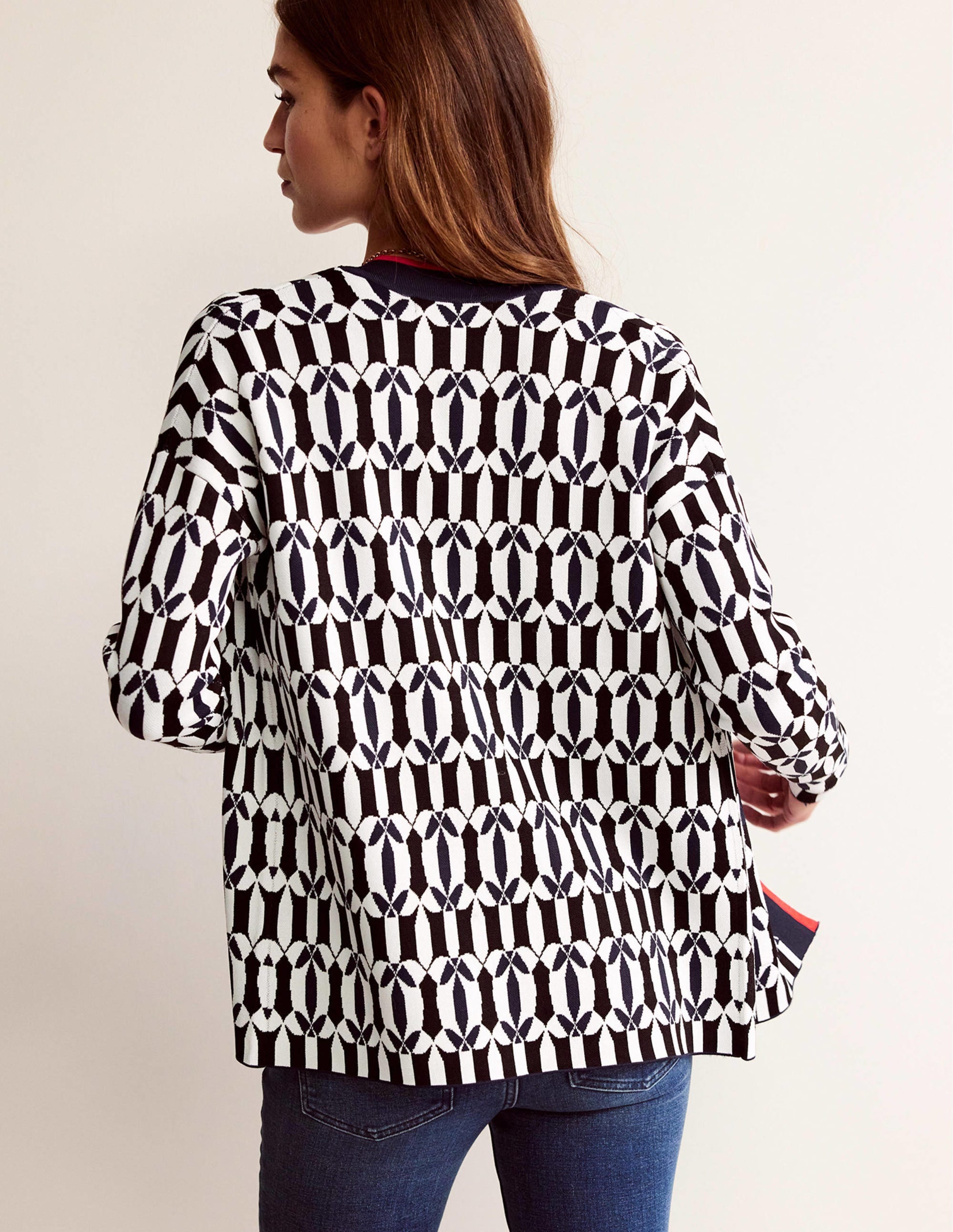 Jacquard-Strickjacke-Schwarz und Naturweiß, Geometrisch - Image 3