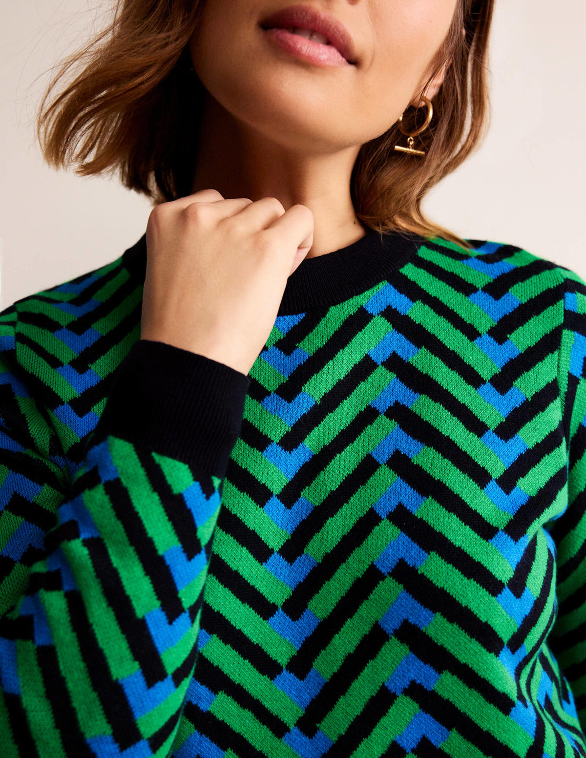 Jacquard-Pullover-Pigmentgrün, Chevron Geo-2