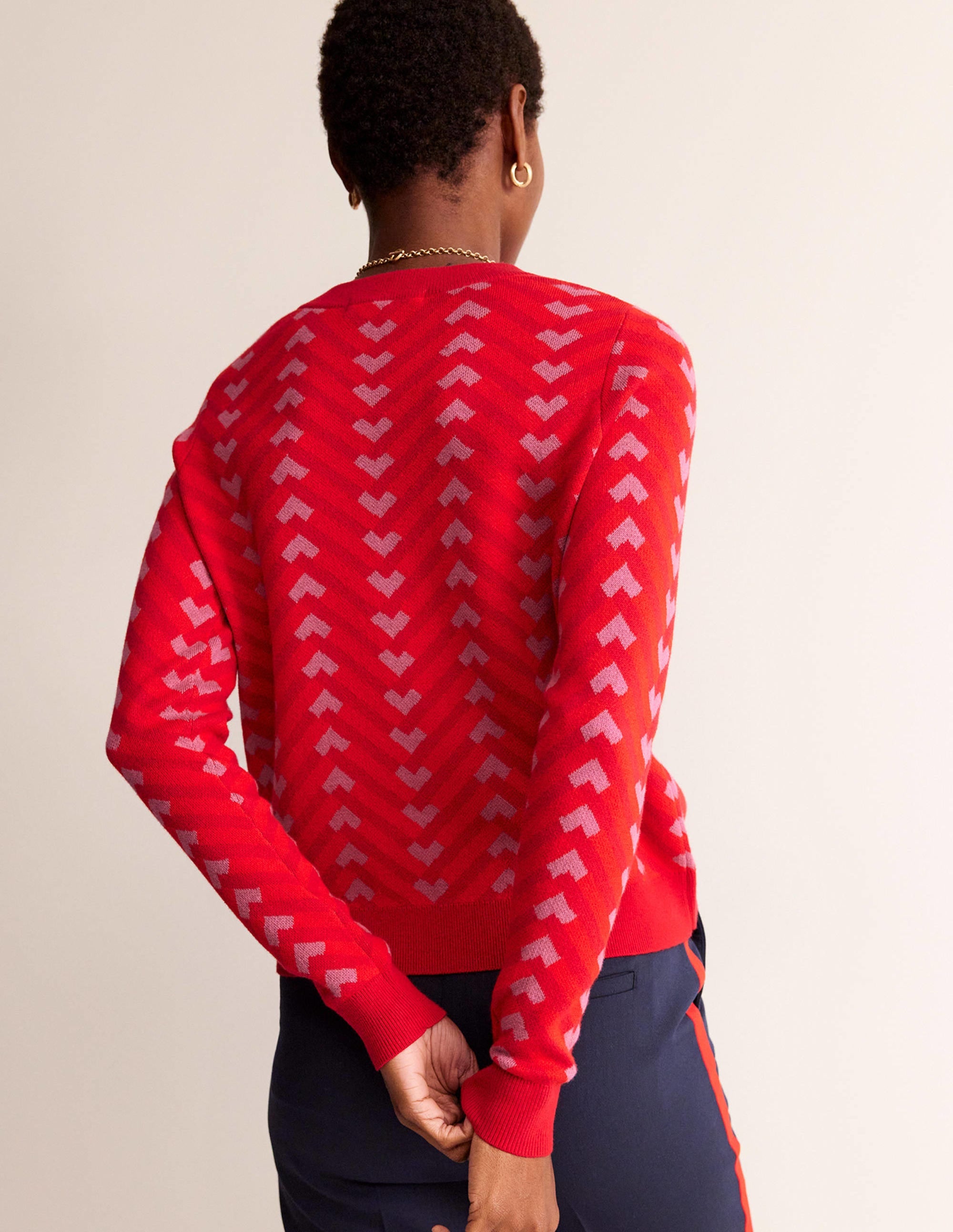 Jacquard Jumper-Cranberry, Chevron Geo - Image 3