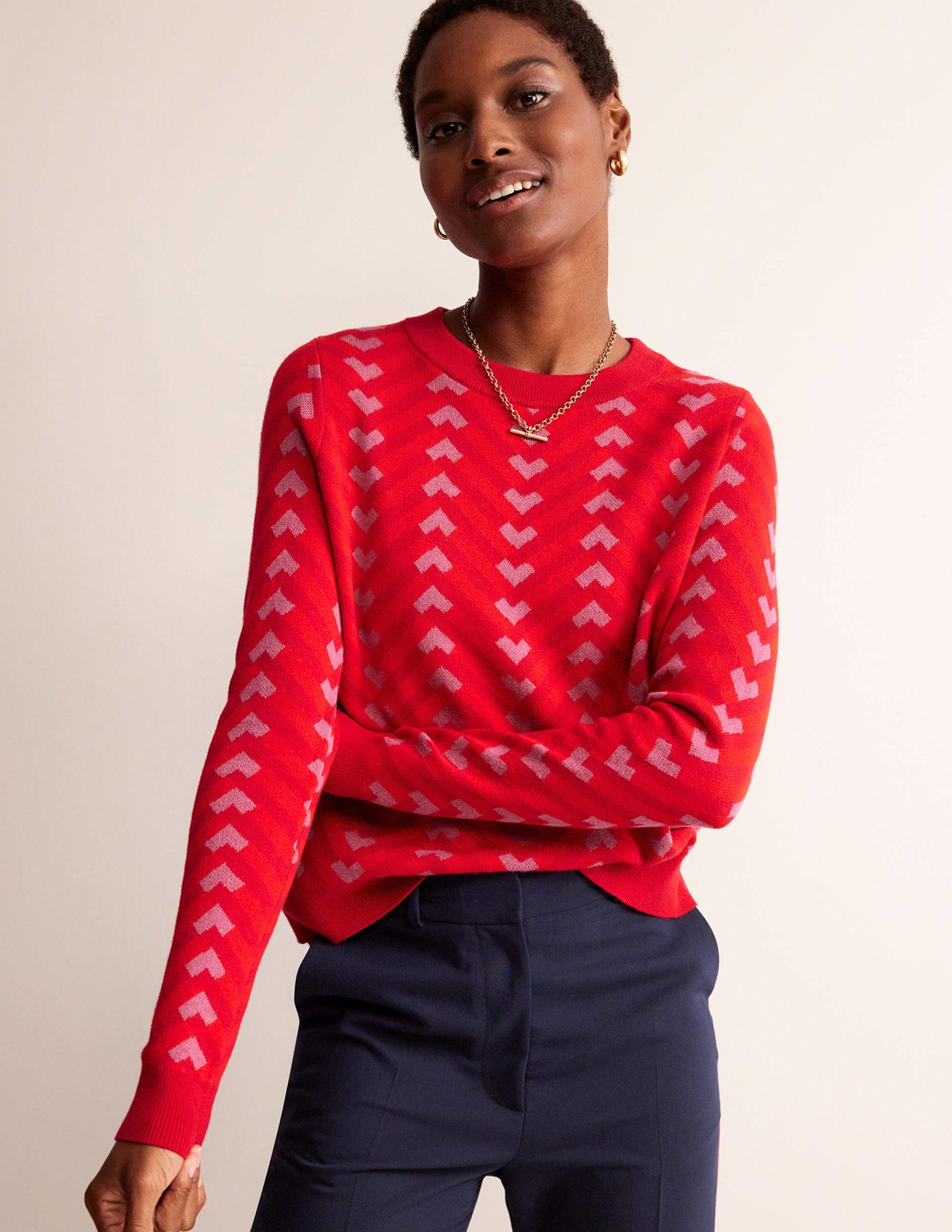 Jacquard Jumper-Cranberry, Chevron Geo-4