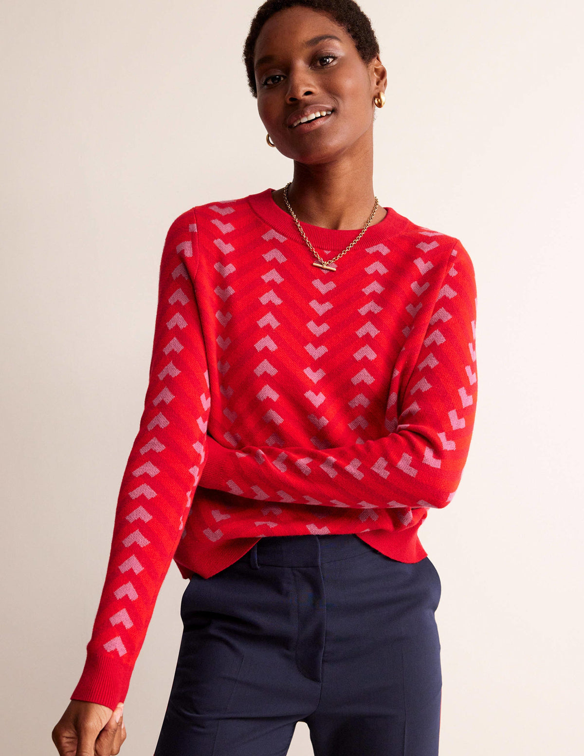 Jacquard Jumper-Cranberry, Chevron Geo - Image 4