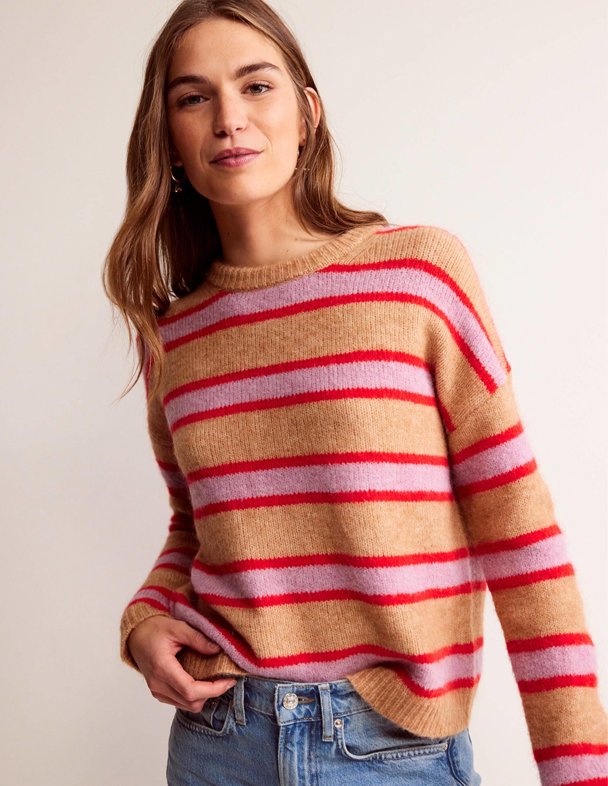 Rosemary Lockerer, flauschiger Pullover-Kamelbraun Meliert, Erdbeer-Sorbet - Image 1