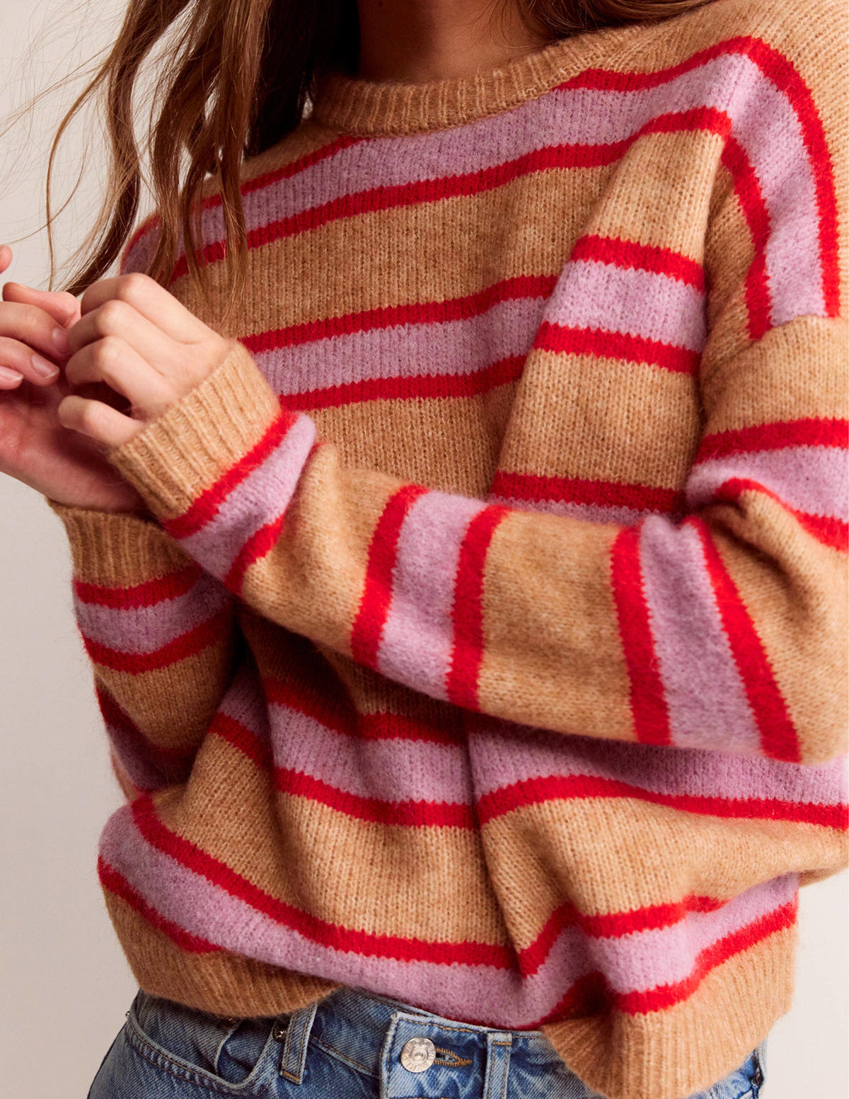 Rosemary Lockerer, flauschiger Pullover-Kamelbraun Meliert, Erdbeer-Sorbet - Image 2