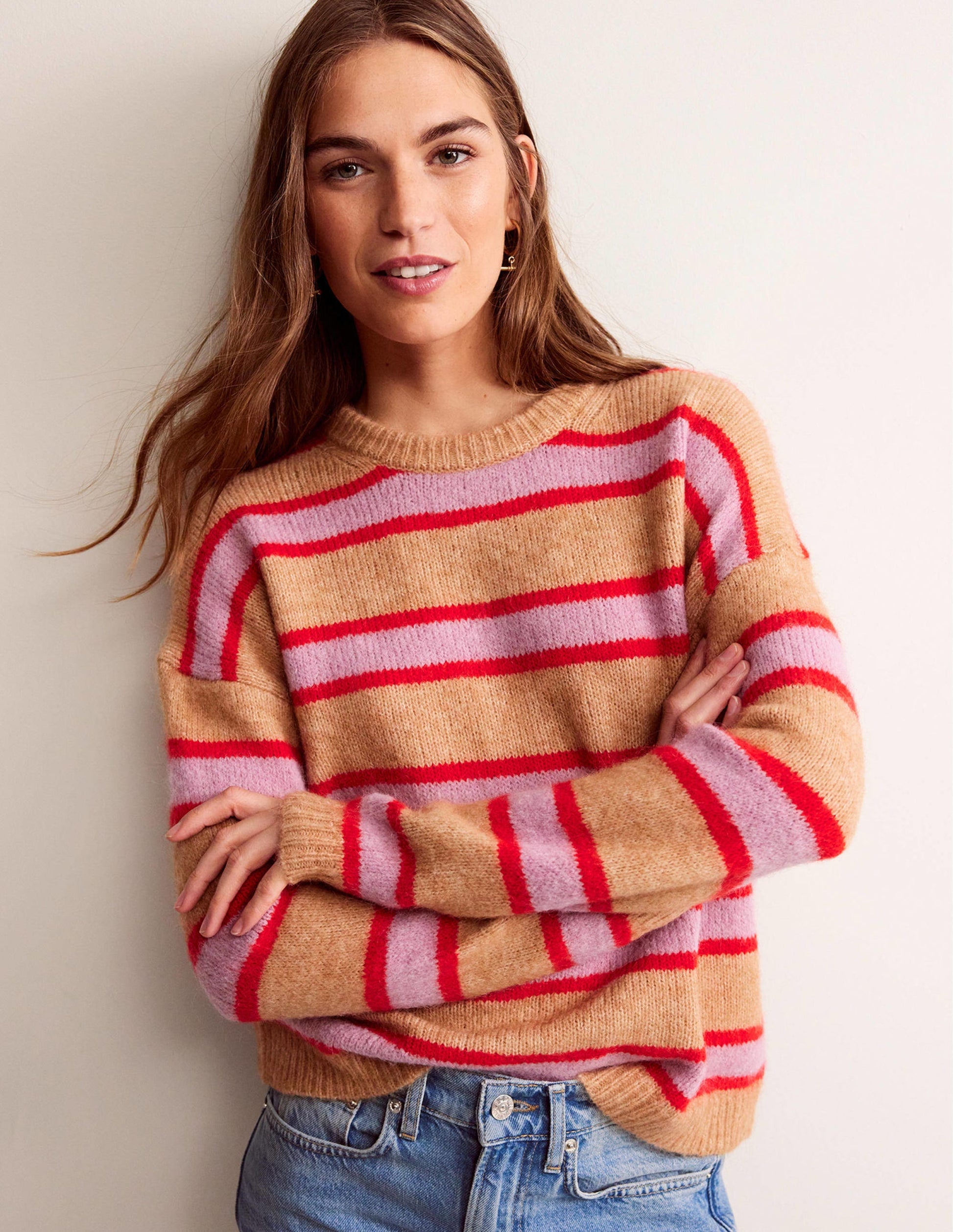 Rosemary Lockerer, flauschiger Pullover-Kamelbraun Meliert, Erdbeer-Sorbet-4