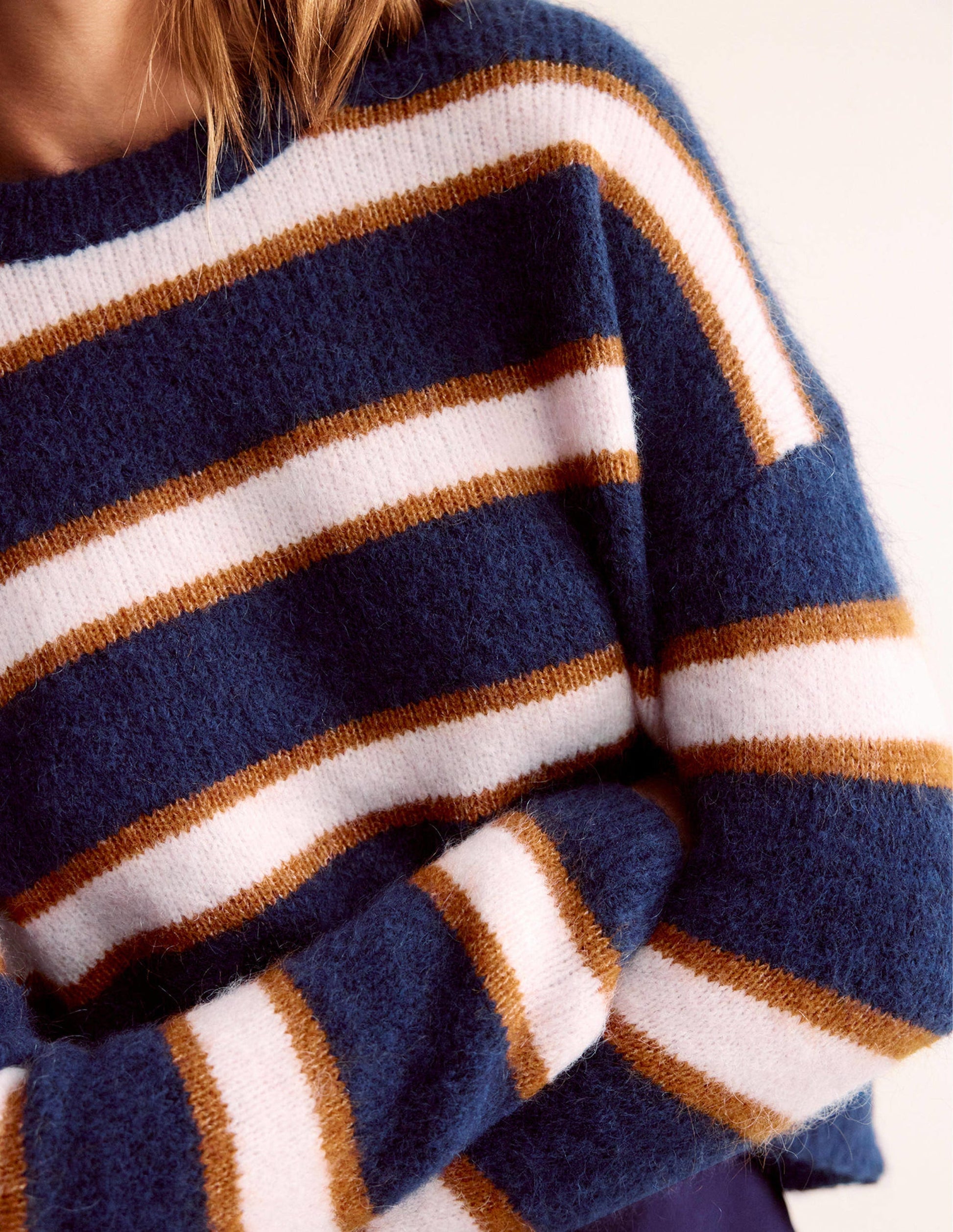 Pull duveteux décontracté Rosemary-Bleu marine foncé et Citrouille-2