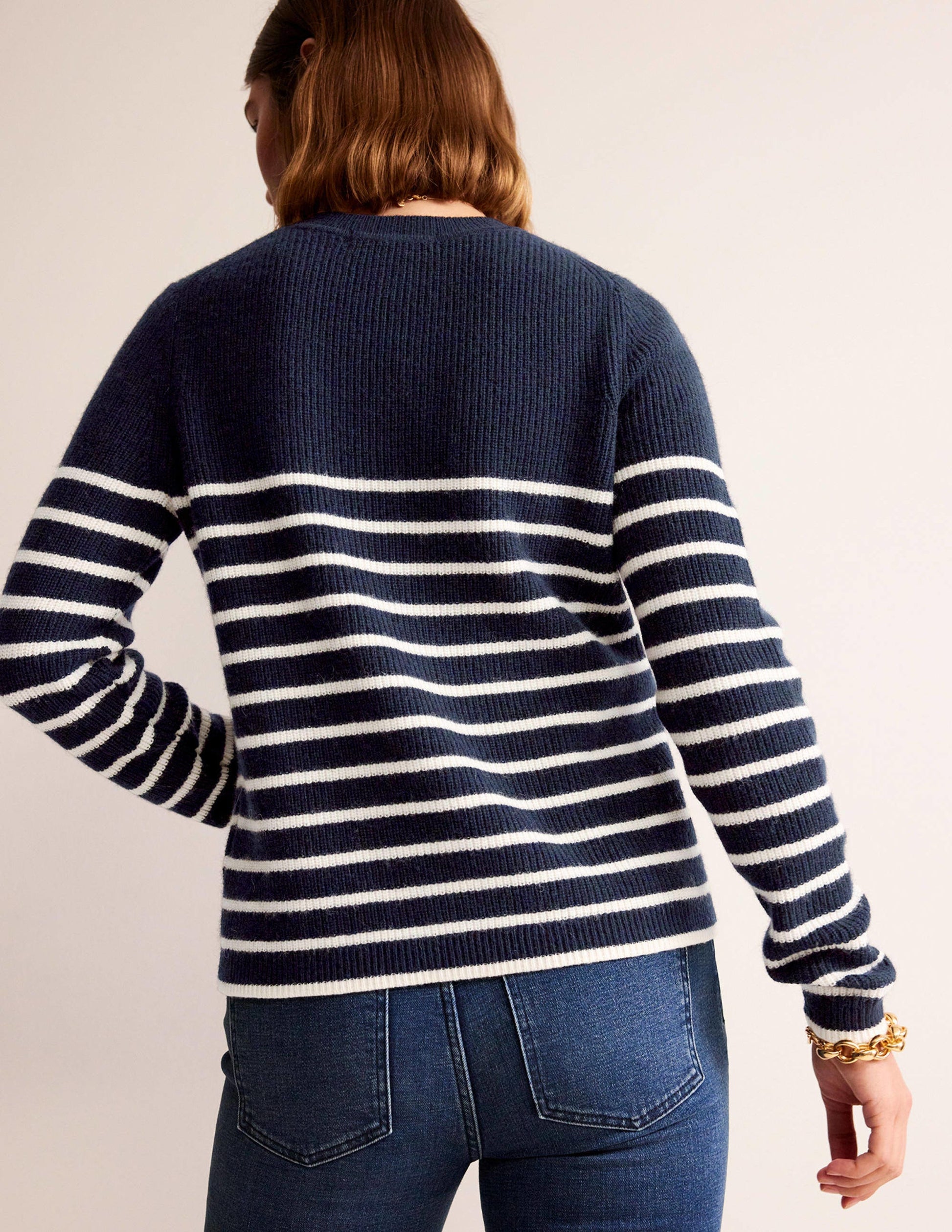 Francesca Streifenpullover-Marineblau und Naturweiß Gestreift-3