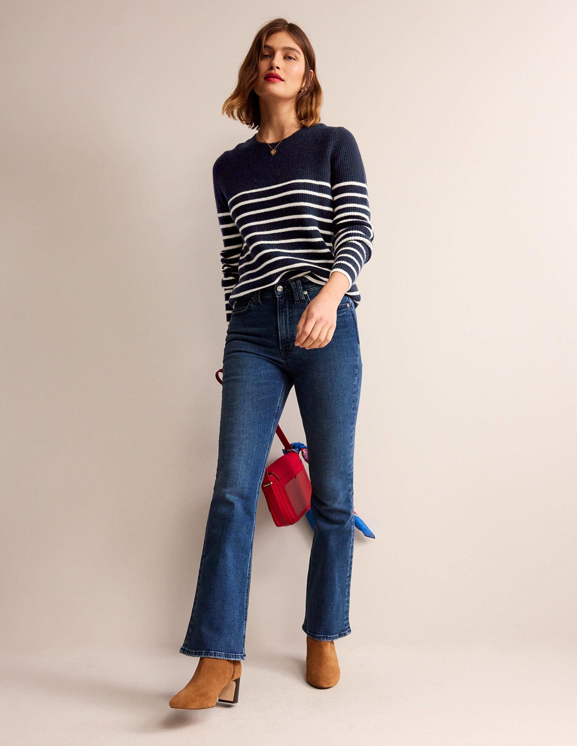 Francesca Streifenpullover-Marineblau und Naturweiß Gestreift-4