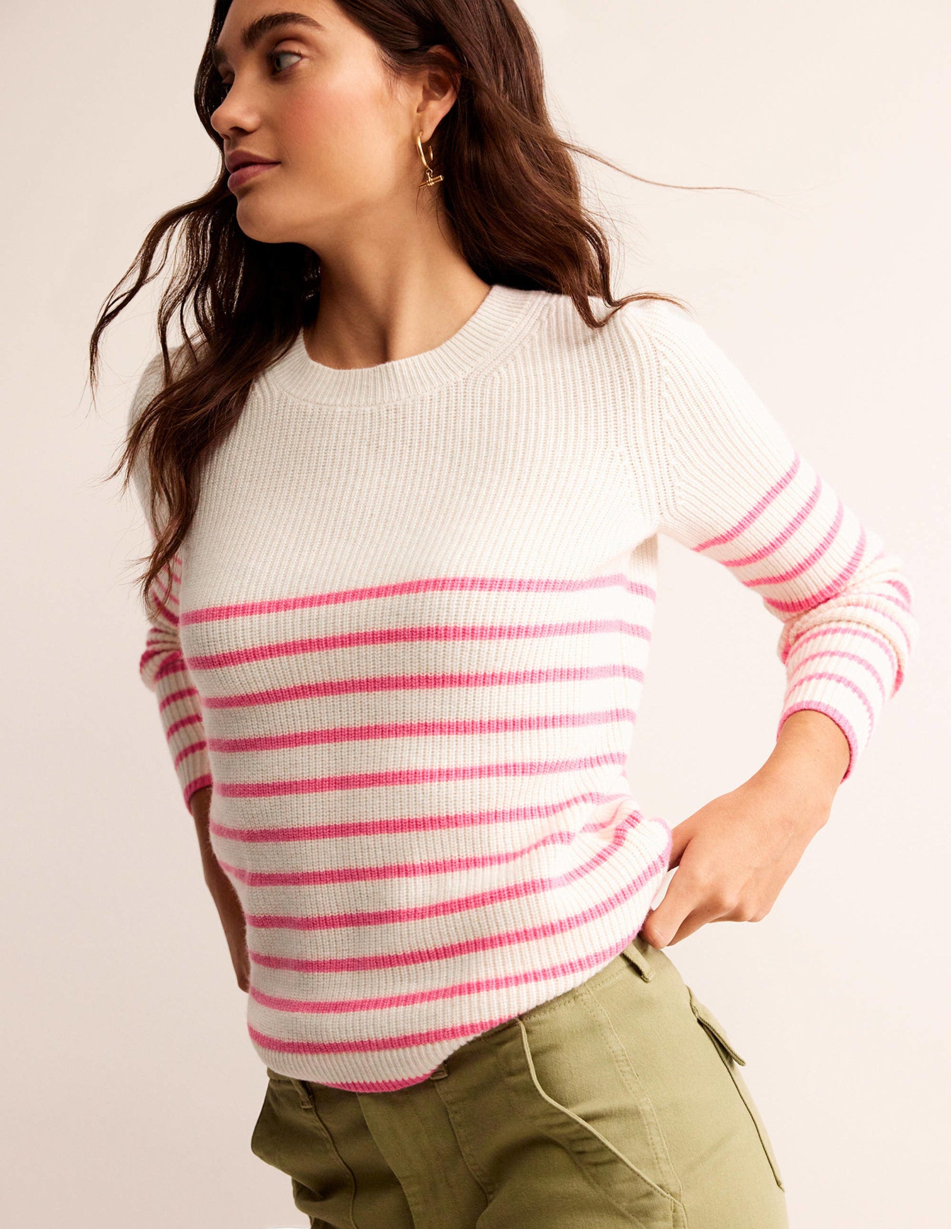 Francesca Stripe Jumper-Warm Ivory, Crayon Pink-1