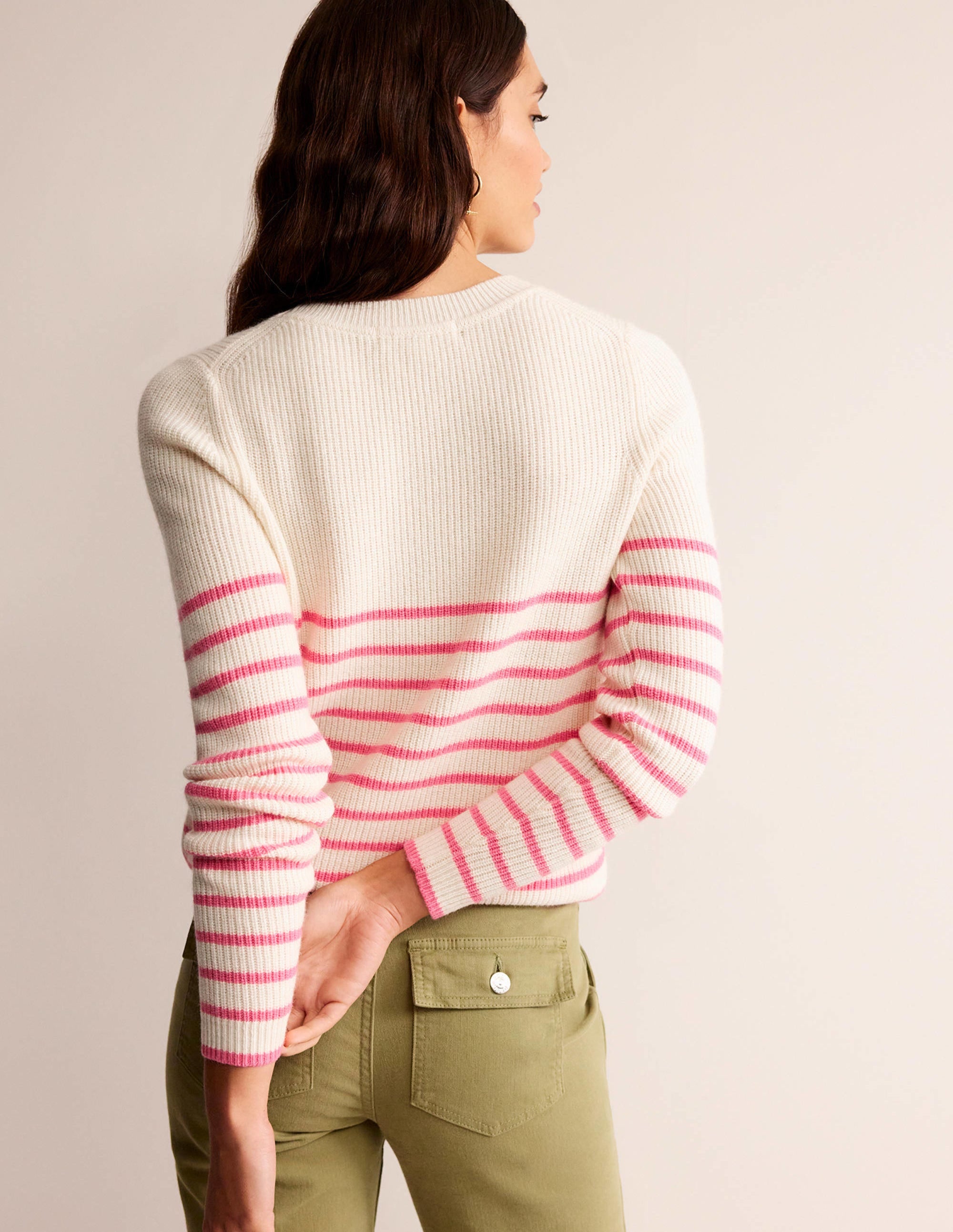 Francesca Stripe Jumper-Warm Ivory, Crayon Pink - Image 3
