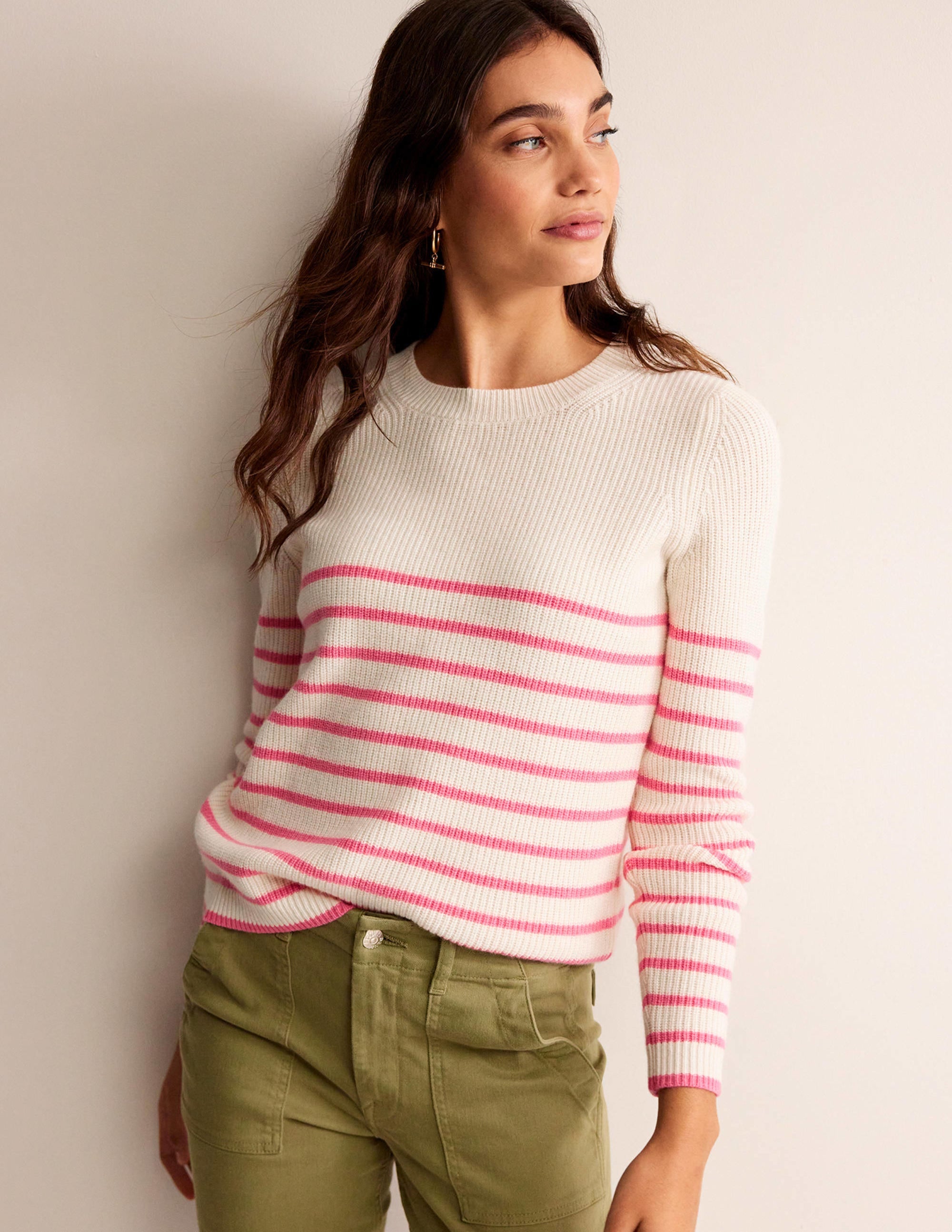 Francesca Stripe Jumper-Warm Ivory, Crayon Pink - Image 4