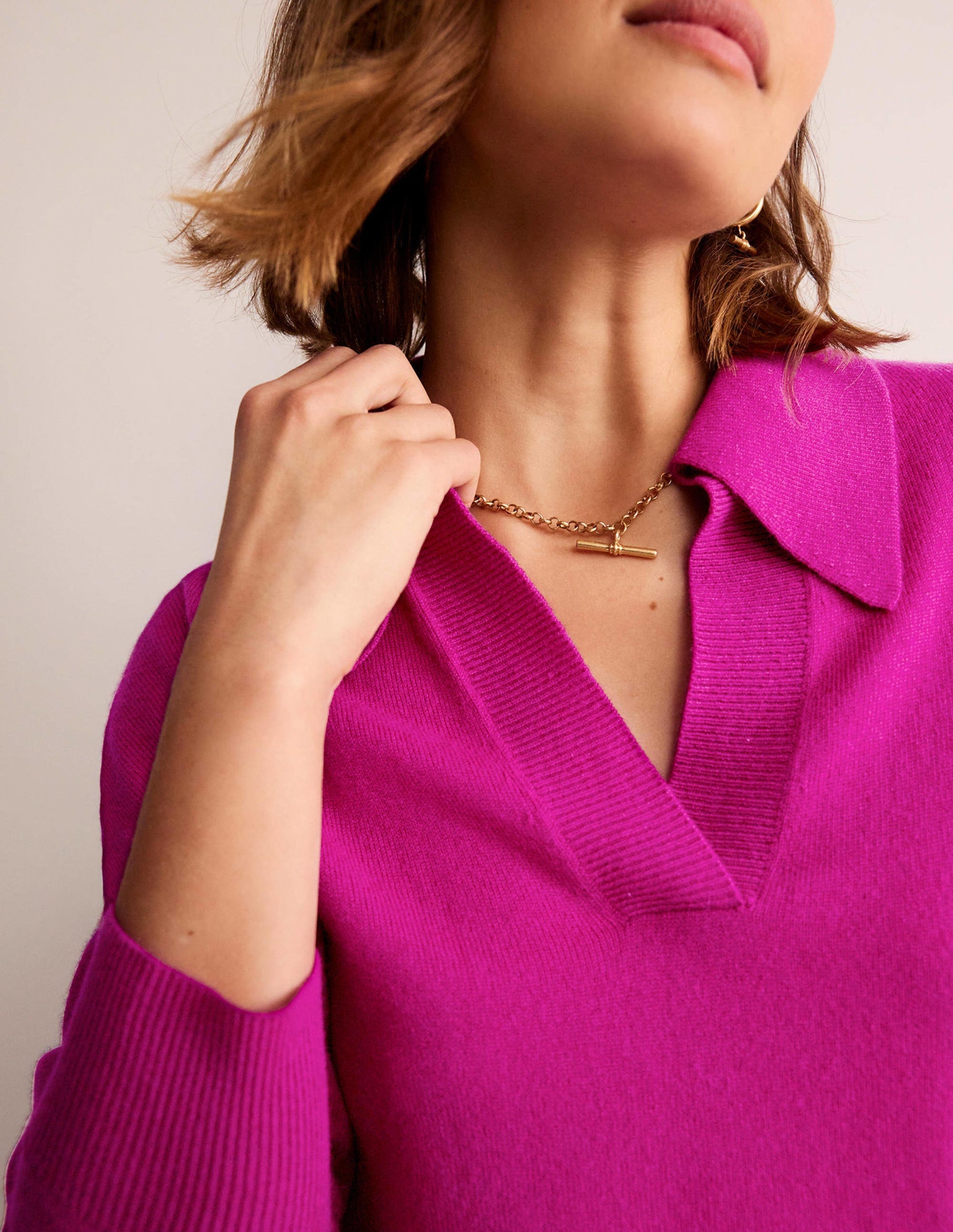 Henley-Pullover aus Kaschmir mit Kragen-Magenta-2