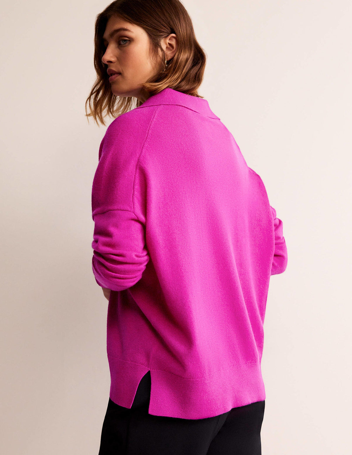 Henley-Pullover aus Kaschmir mit Kragen-Magenta - Image 3