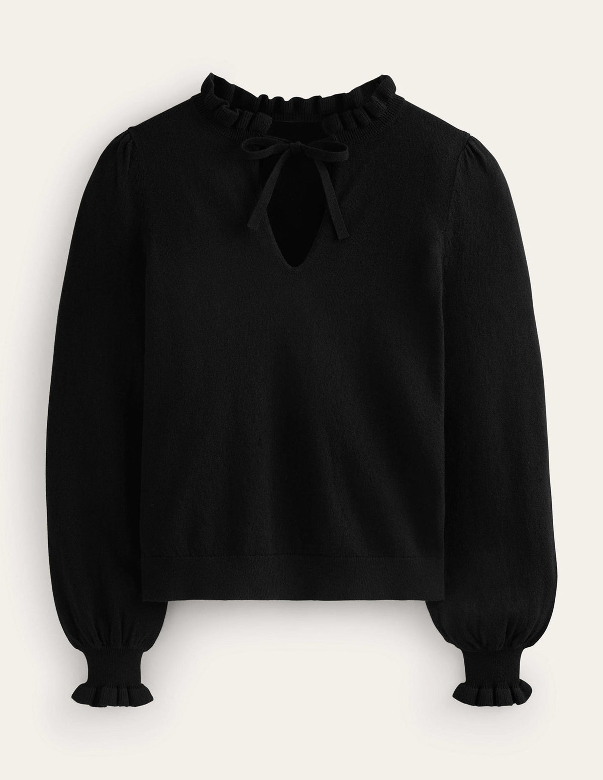 Pullover mit Rüschen und Kragen zum Binden-Schwarz-5