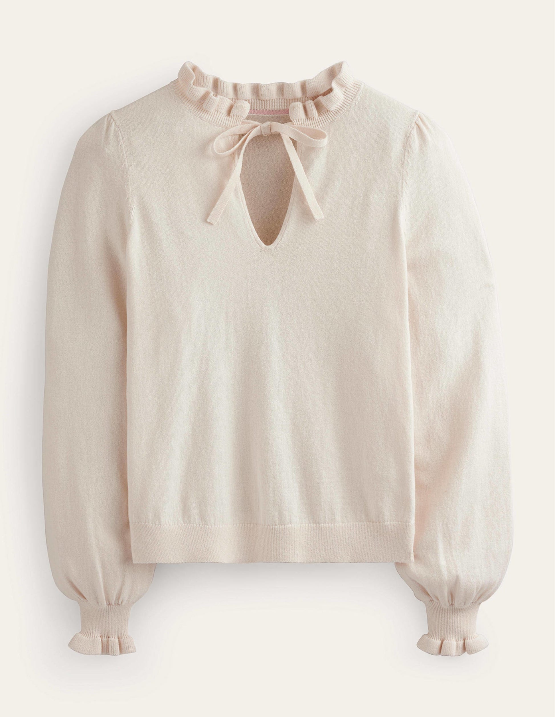 Ruffle Tie-Neck Jumper-Ivory-7
