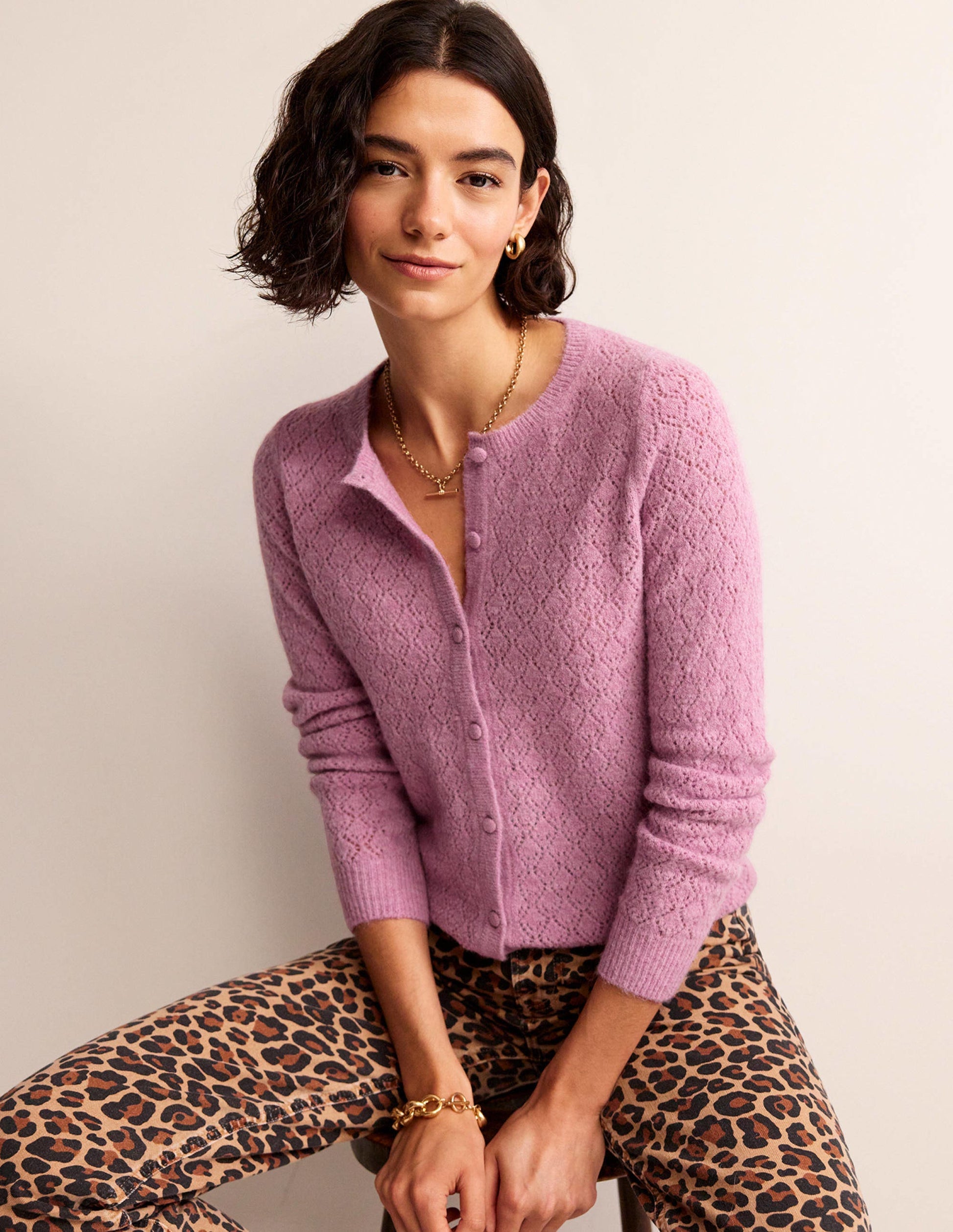 Cardigan duveteux en pointelle-Bonbon acidulé à la fraise-5