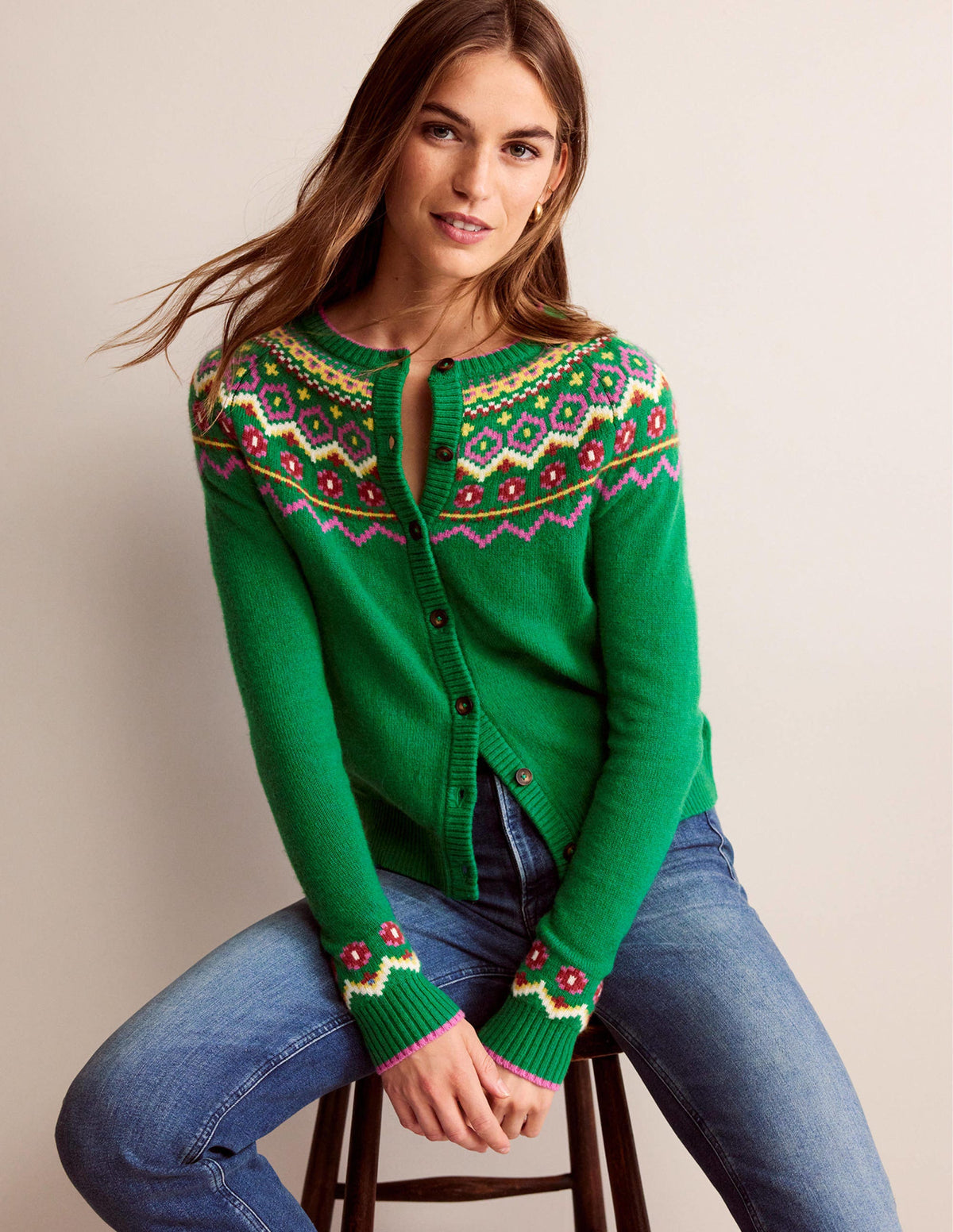 Edie Fair-Isle-Strickjacke-Grün Fair-Isle-1