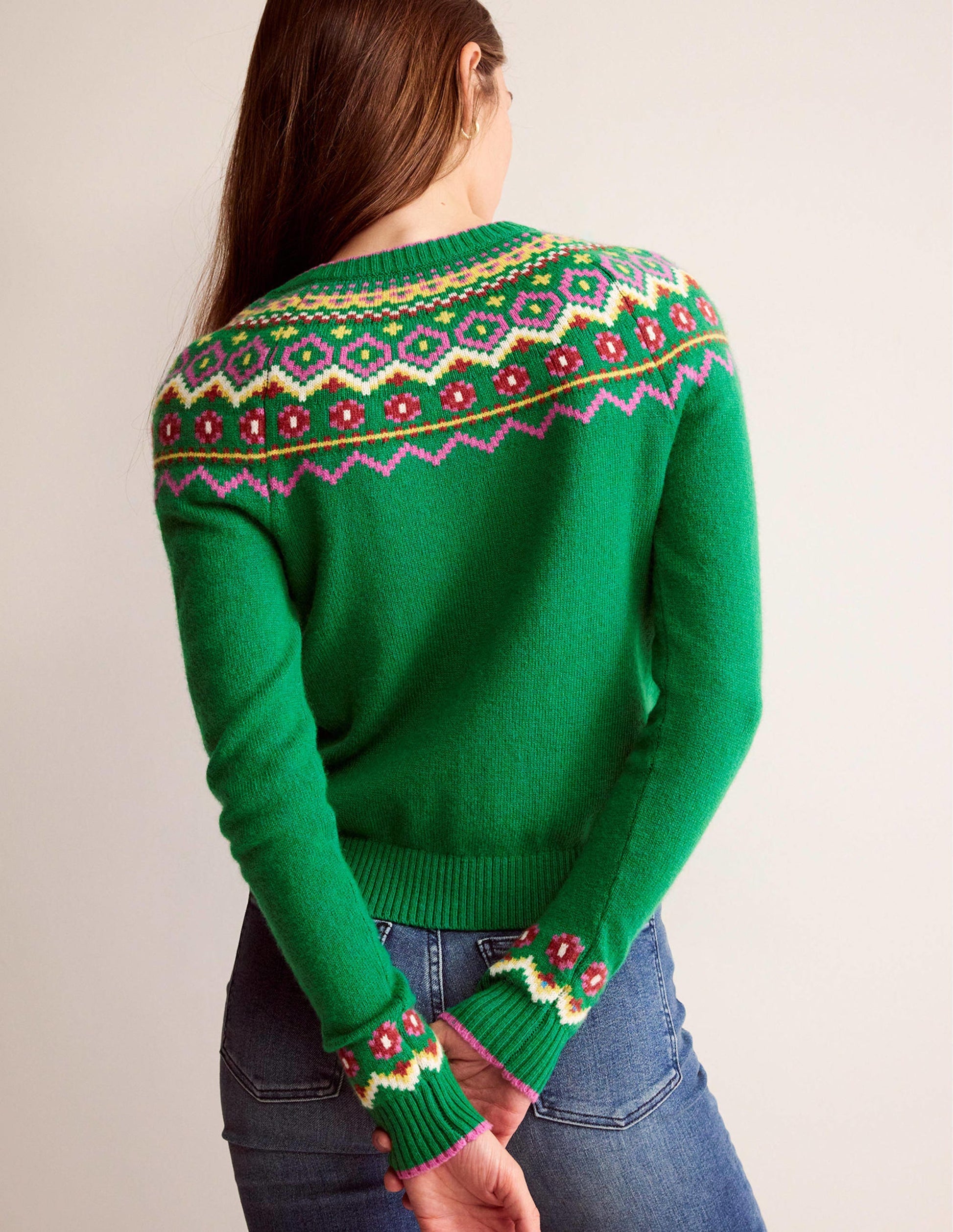 Edie Fair-Isle-Strickjacke-Grün Fair-Isle-3