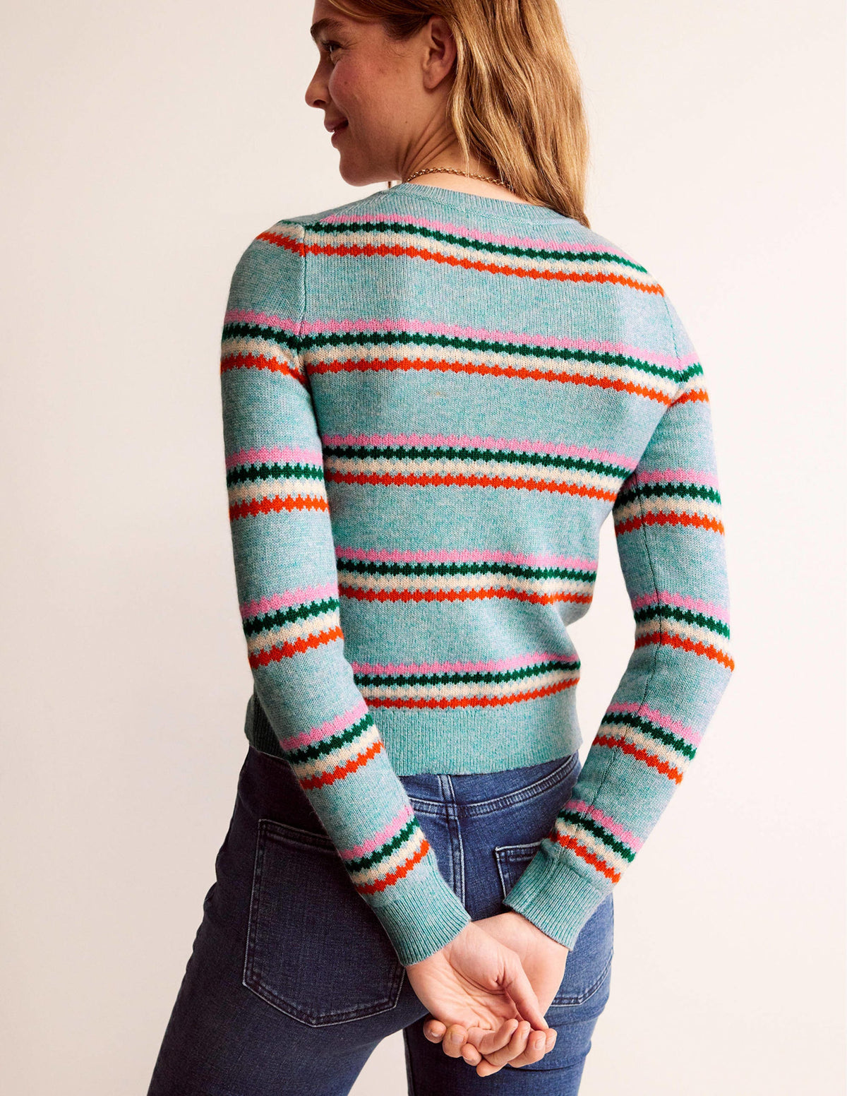 Edie Fair-Isle-Pullover-Blau Diamant Streifen - Image 3