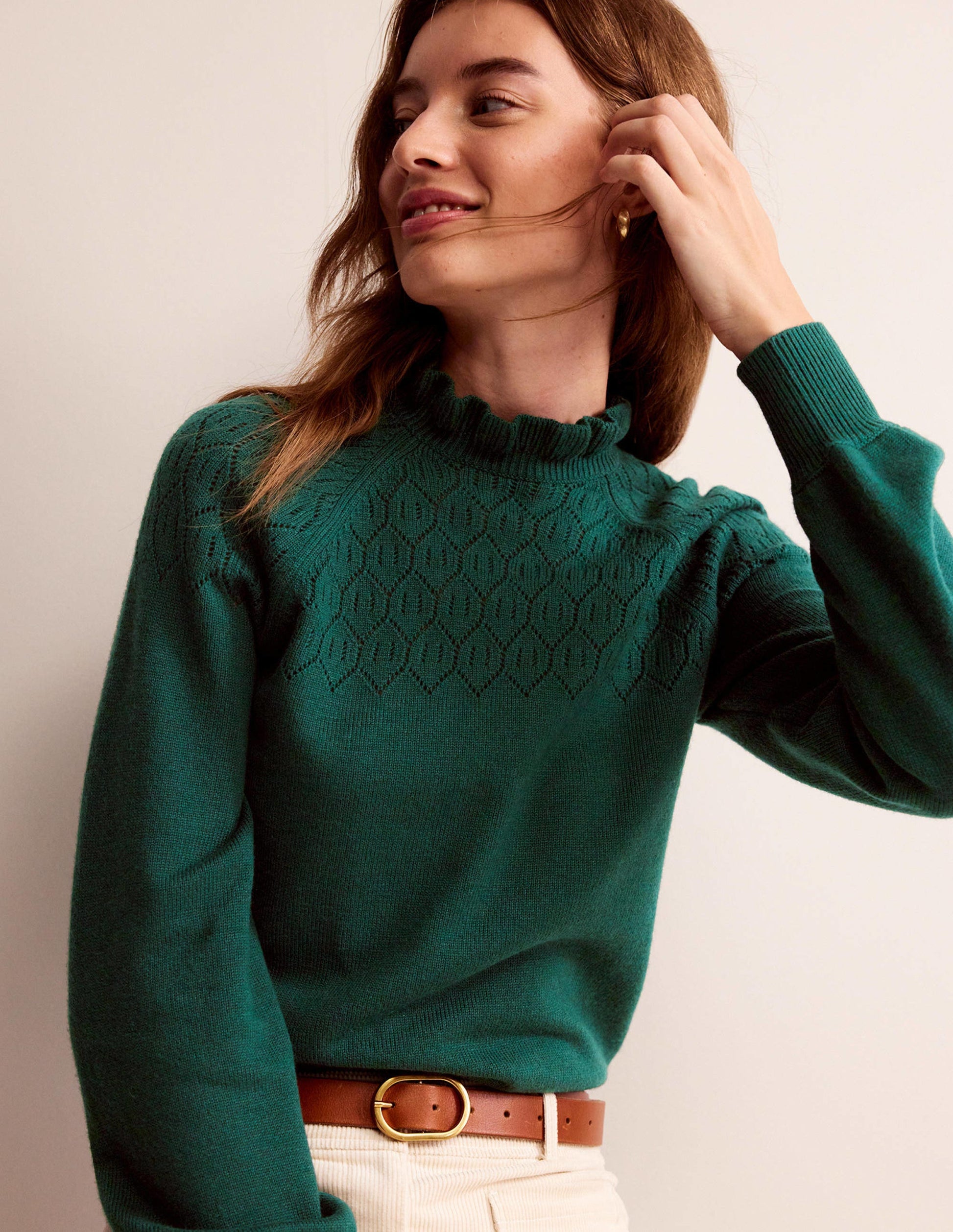 Pullover mit Pointelle-Detail-Dunkles Smaragdgrün-1