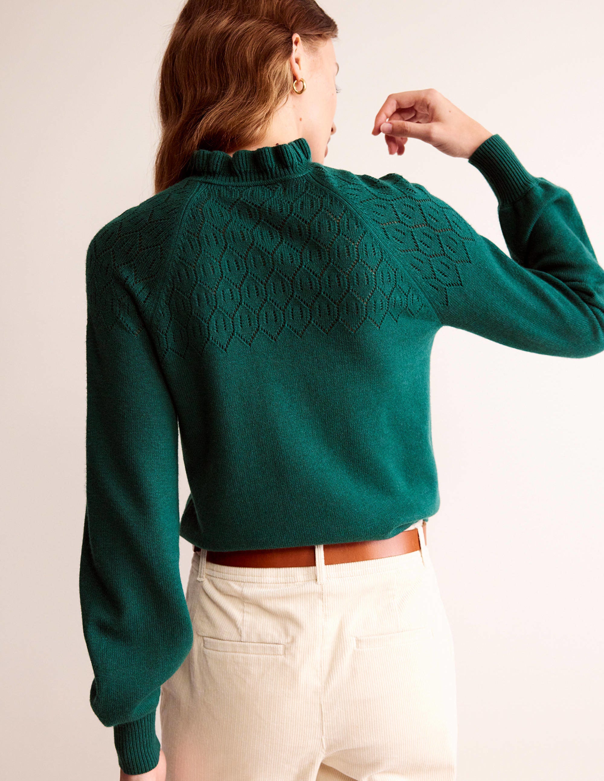 Pullover mit Pointelle-Detail-Dunkles Smaragdgrün - Image 3