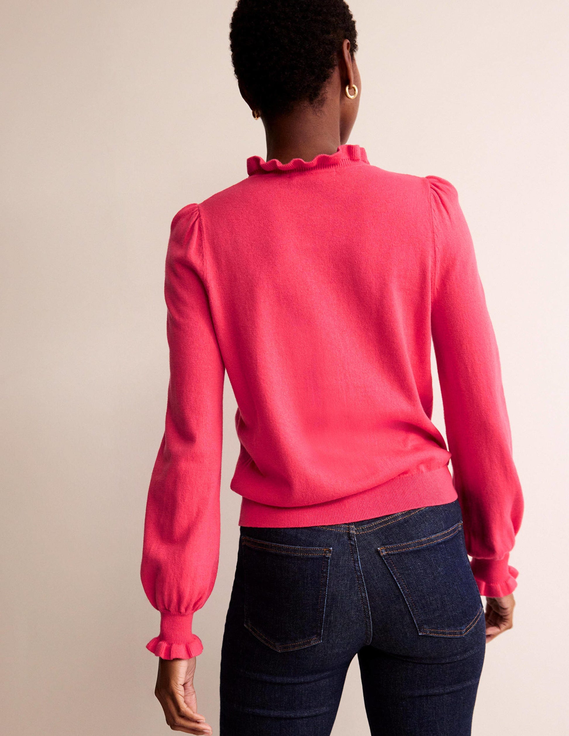 Ruffle-Neck Cardigan-Raspberry-3