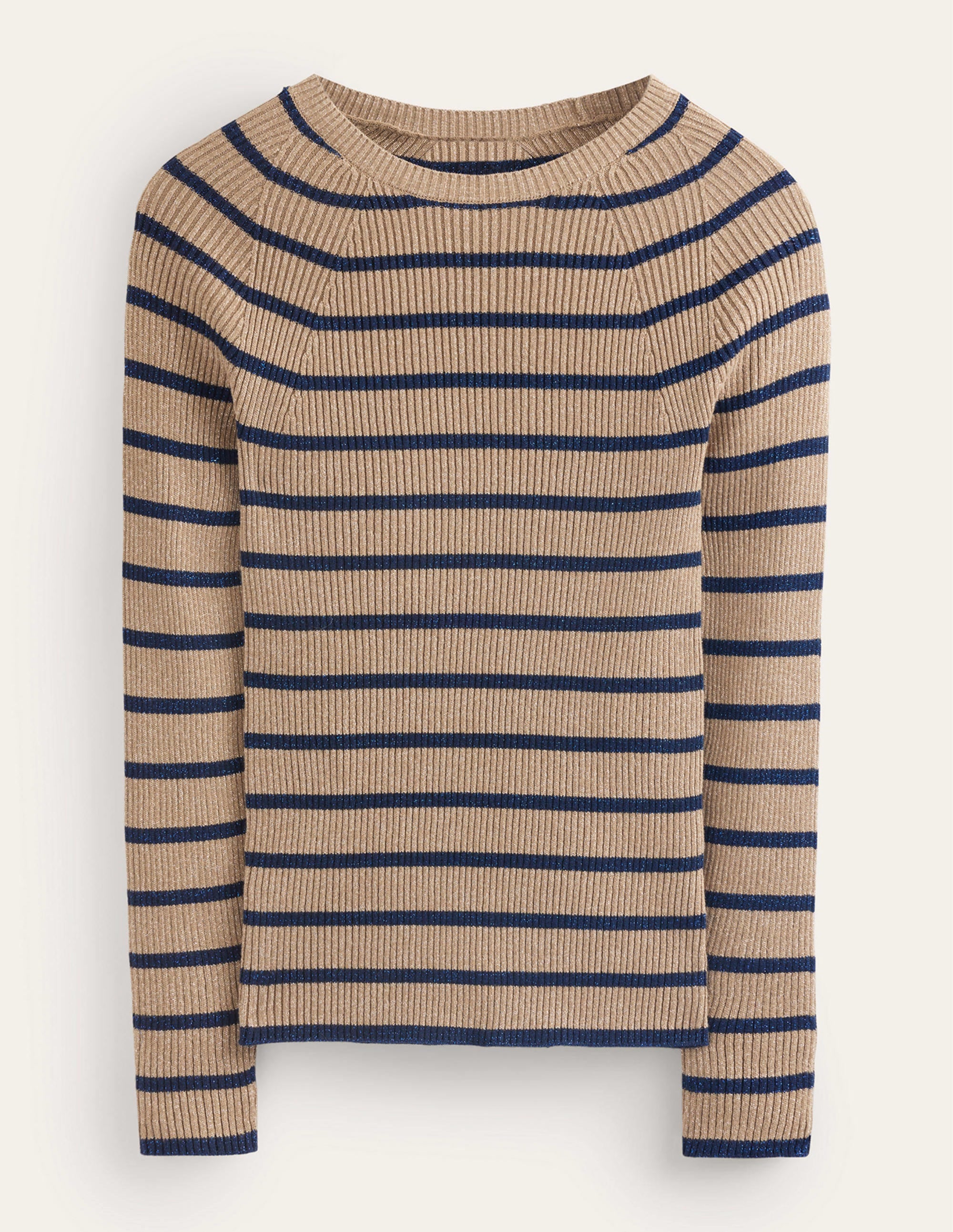Effie Pullover mit Glitzerstreifen-Camel und Marineblau Streifen - Image 6