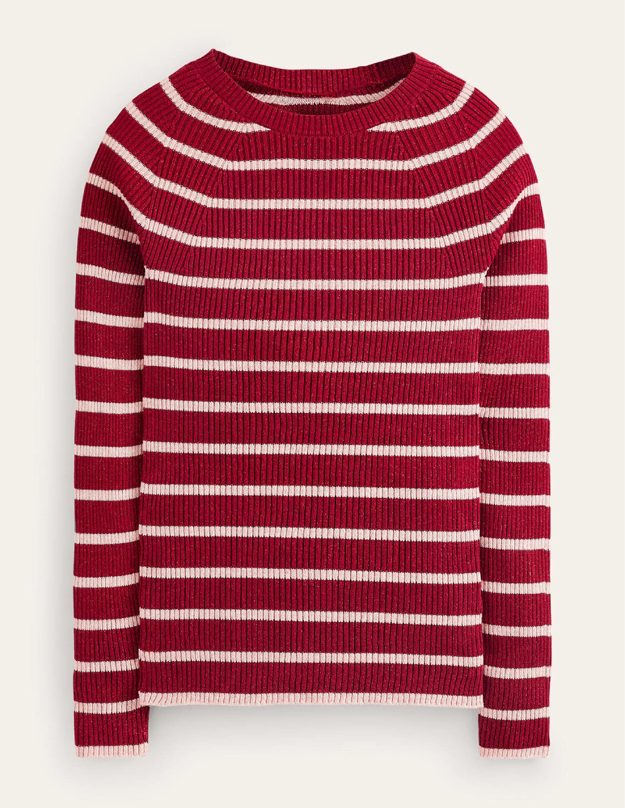 Effie Pullover mit Glitzerstreifen-Rot, Kreiderosa Streifen - Image 5