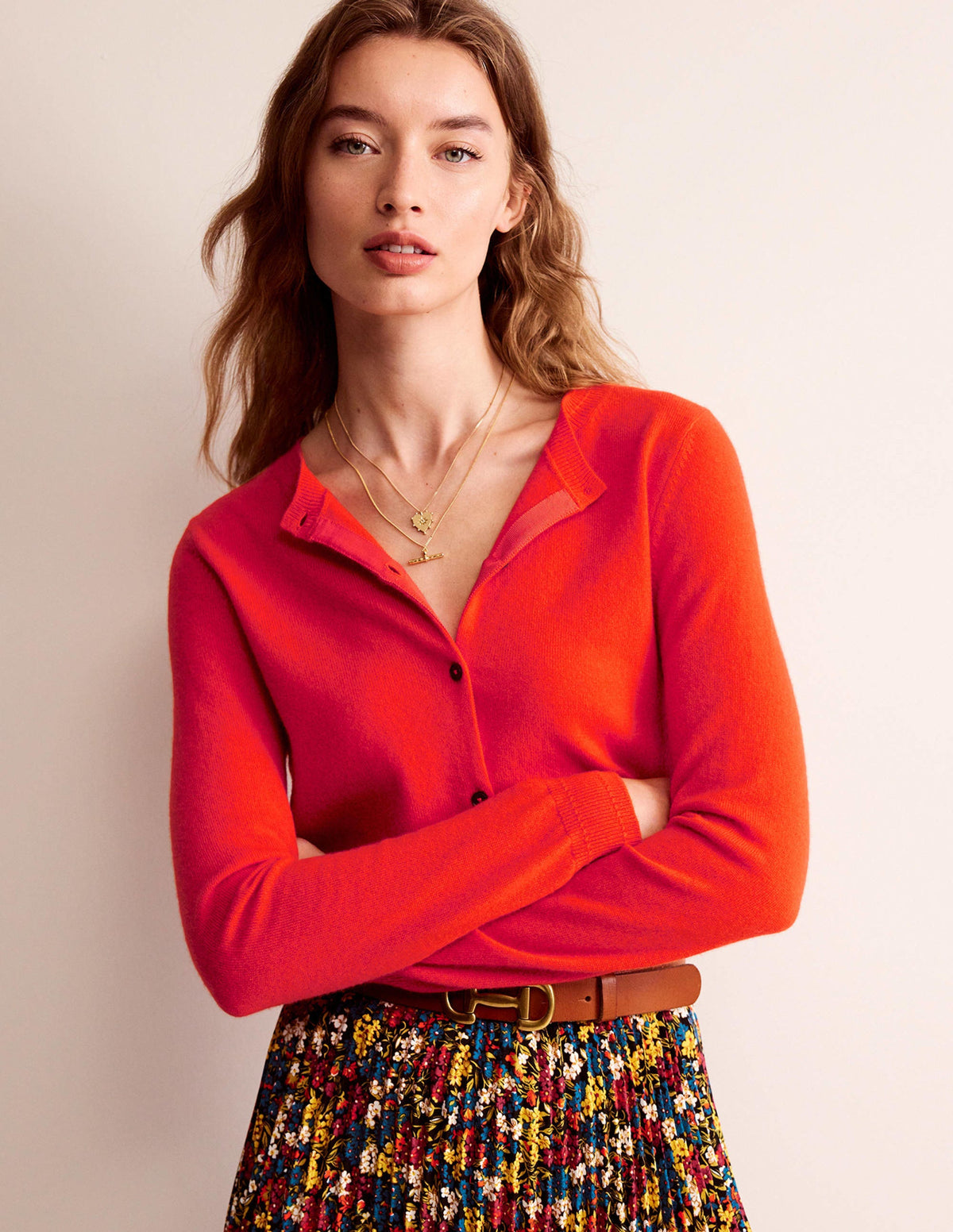 Eva Kaschmir-Strickjacke mit Rundhalsausschnitt-Fiesta-Orange - Image 1