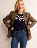 Pullover mit Rundhalsausschnitt und Stickerei-Marineblau