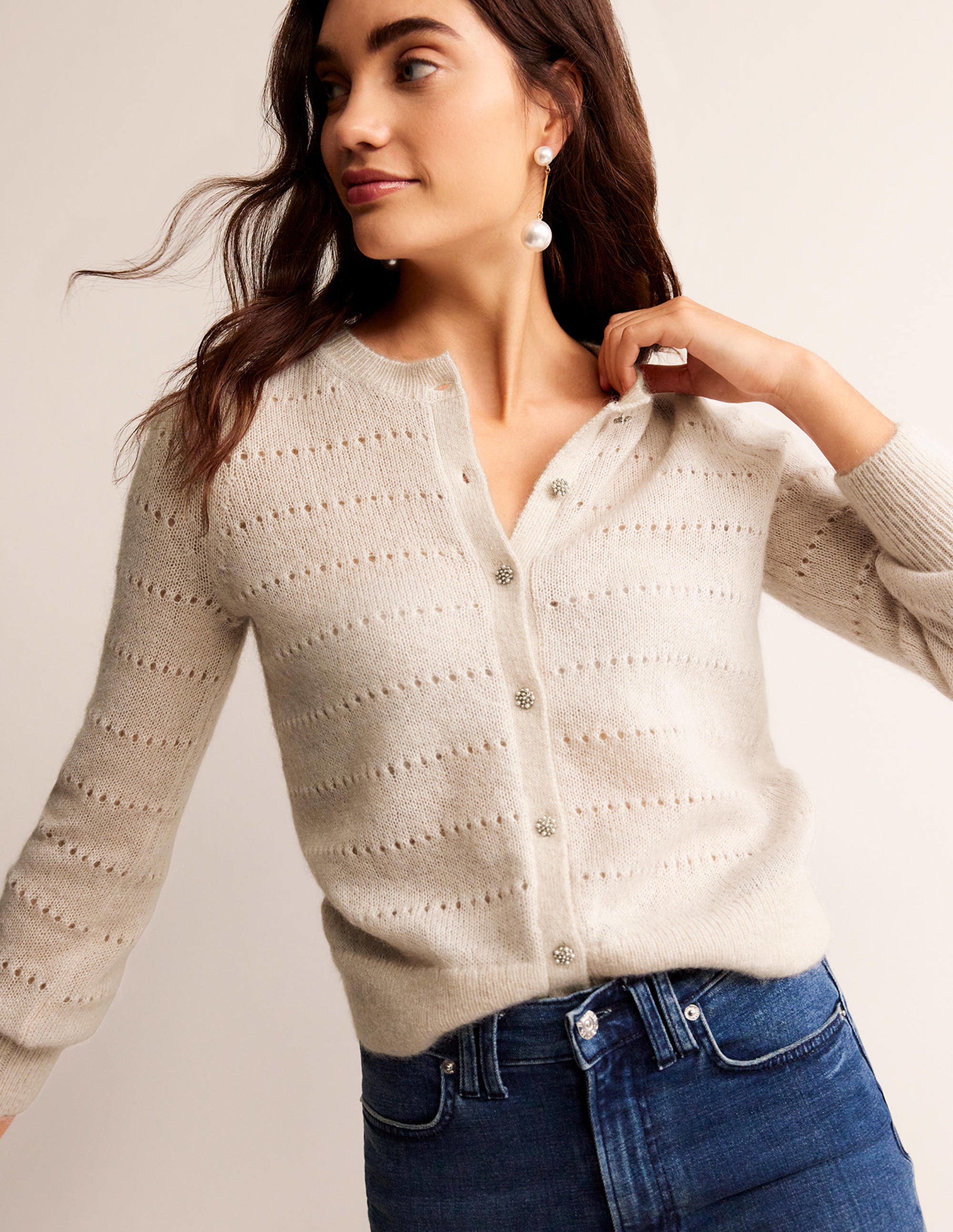 Flauschige, texturierte Strickjacke-Vanille - Image 4