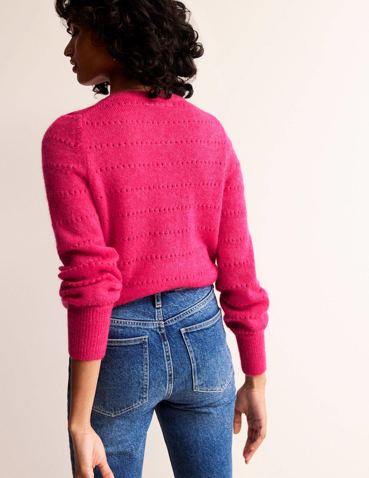 Flauschige, texturierte Strickjacke-Kräftiges Rosa-3
