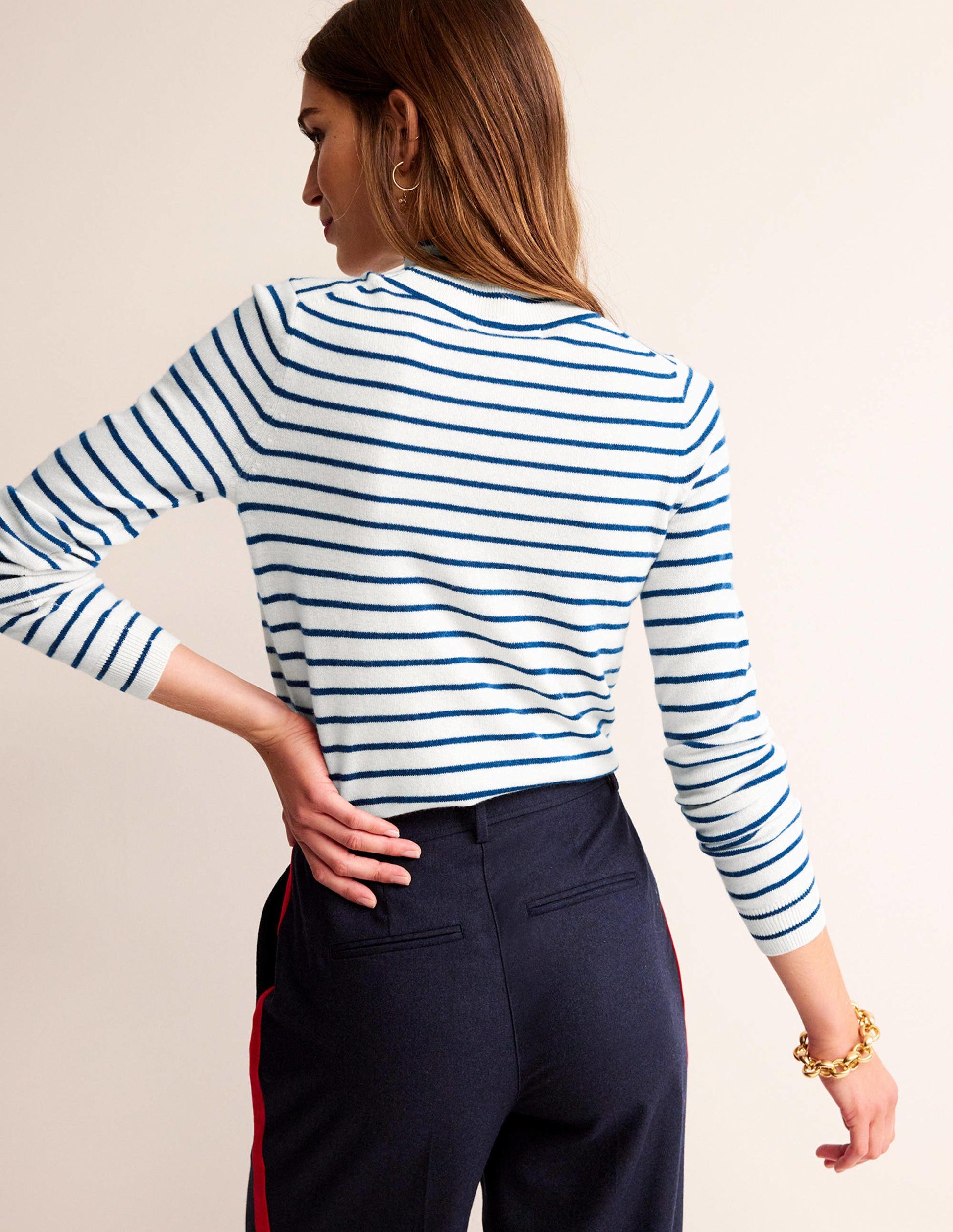 Gestreifter Kaschmirpullover-Naturweiß/Marineblau-4