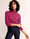 Pull rayé en cachemire-Rose vif/vert viridian