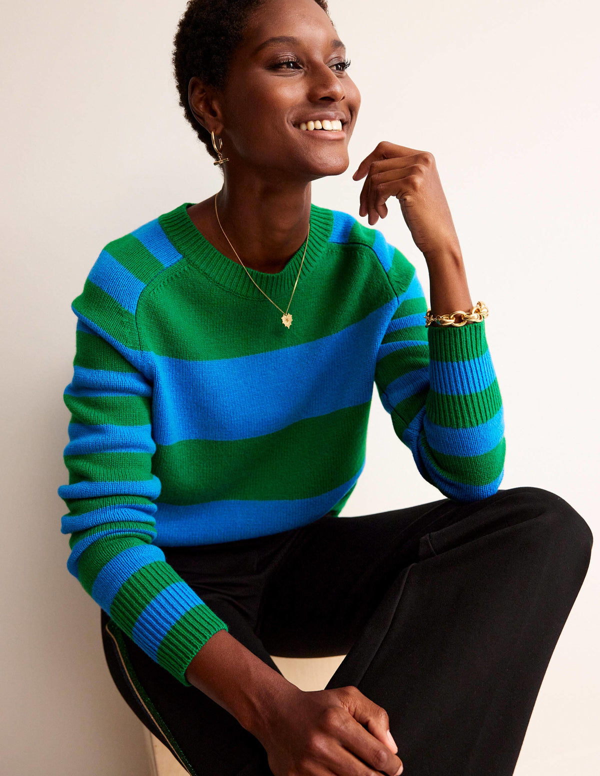 Pull Olivia en laine mérinos-Cobalt vif/vert viridien-1