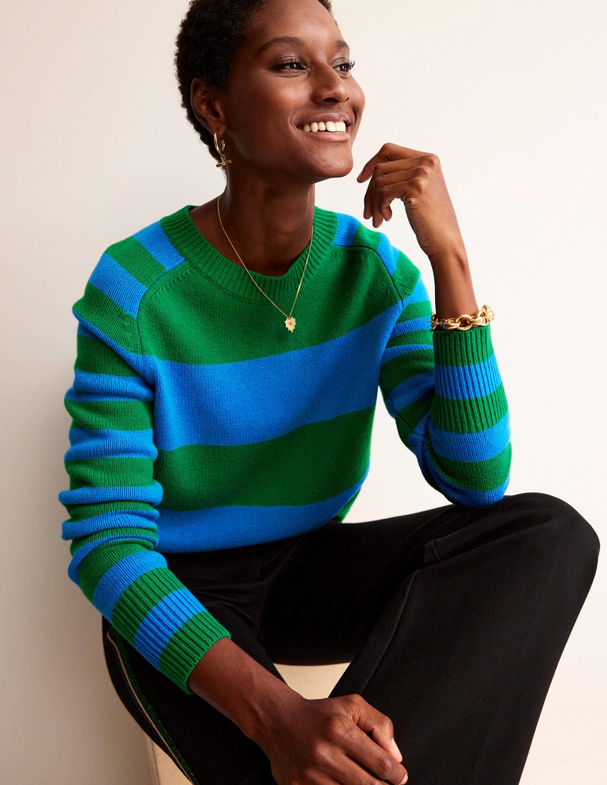 Pull Olivia en laine mérinos-Cobalt vif/vert viridien - Image 1